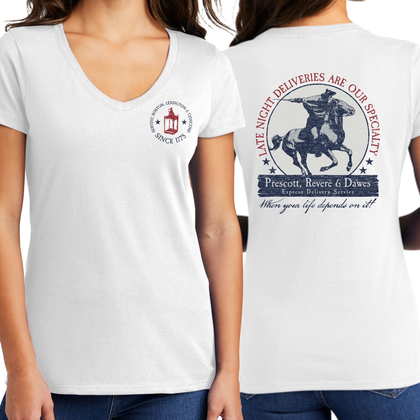 "Prescott, Revere, and Dawes Express Delivery Service" Women's v-neck shirt