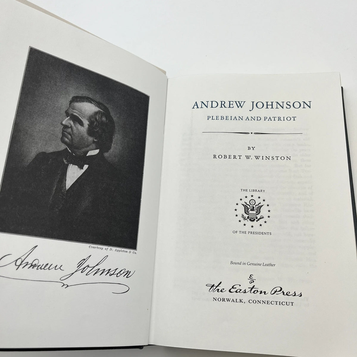 "Andrew Johnson: Plebeian and Patriot" by Robert W Winston - Leather-bound, gilt-edged Easton Press edition
