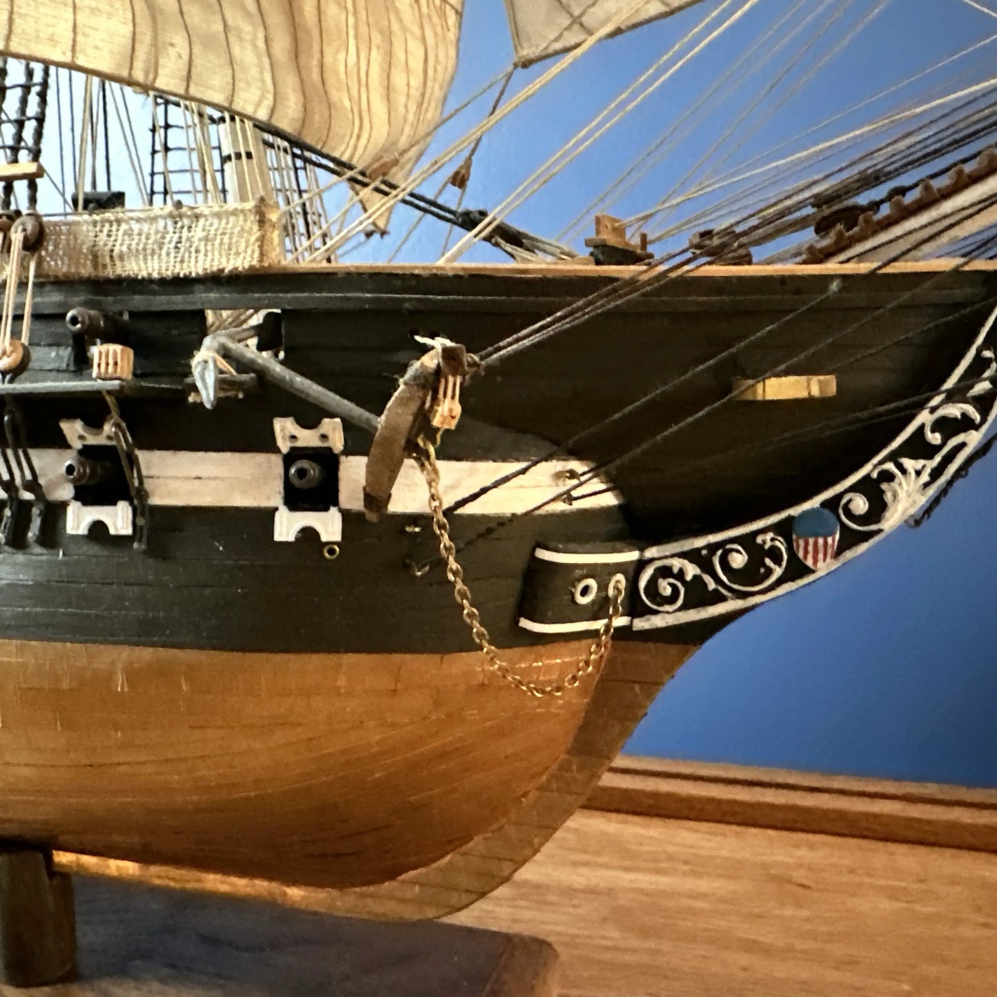 USS Constitution Models—Enclosed in glass with a custom built display table