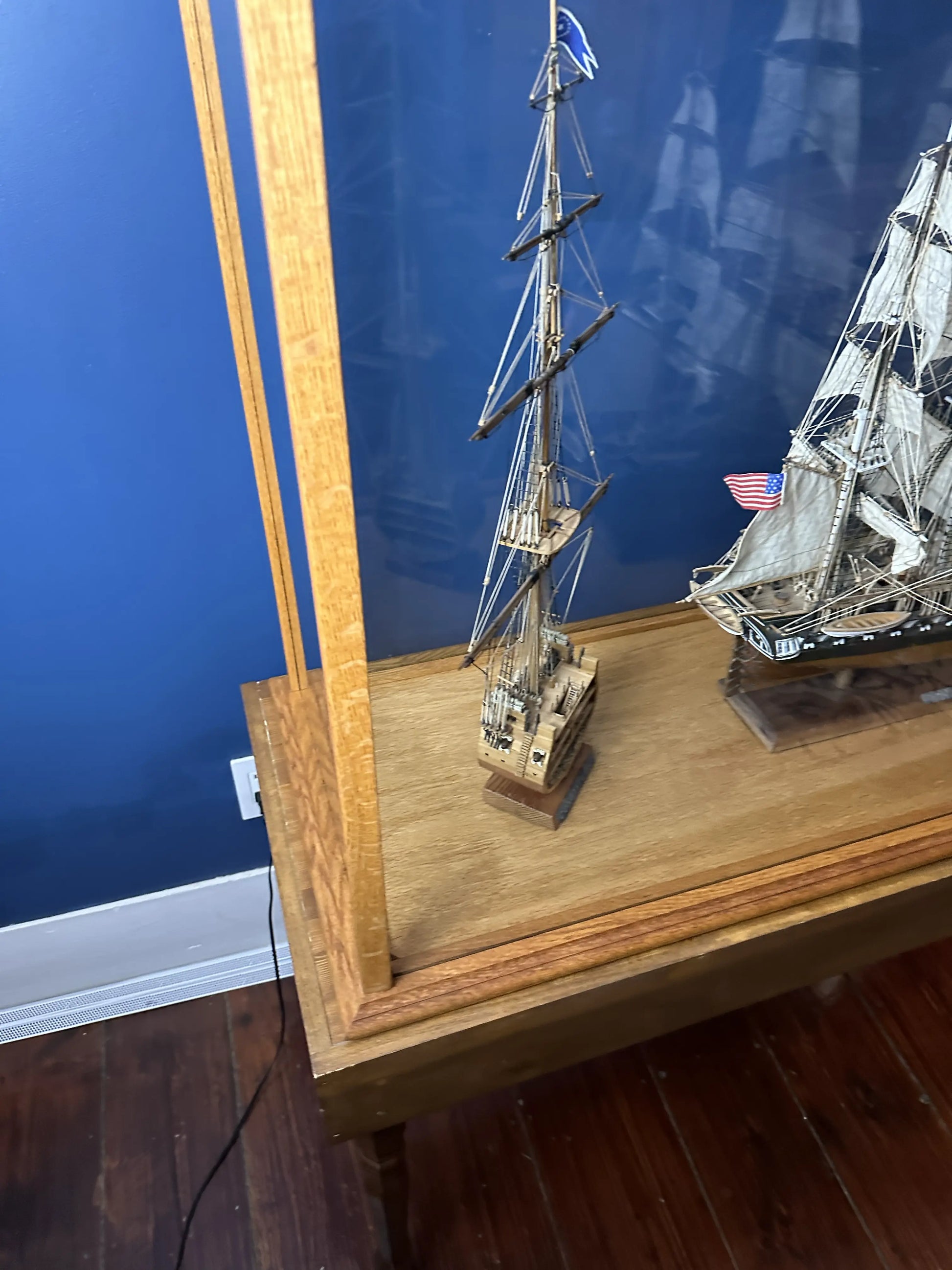 USS Constitution Models—Enclosed in glass with a custom built display ...