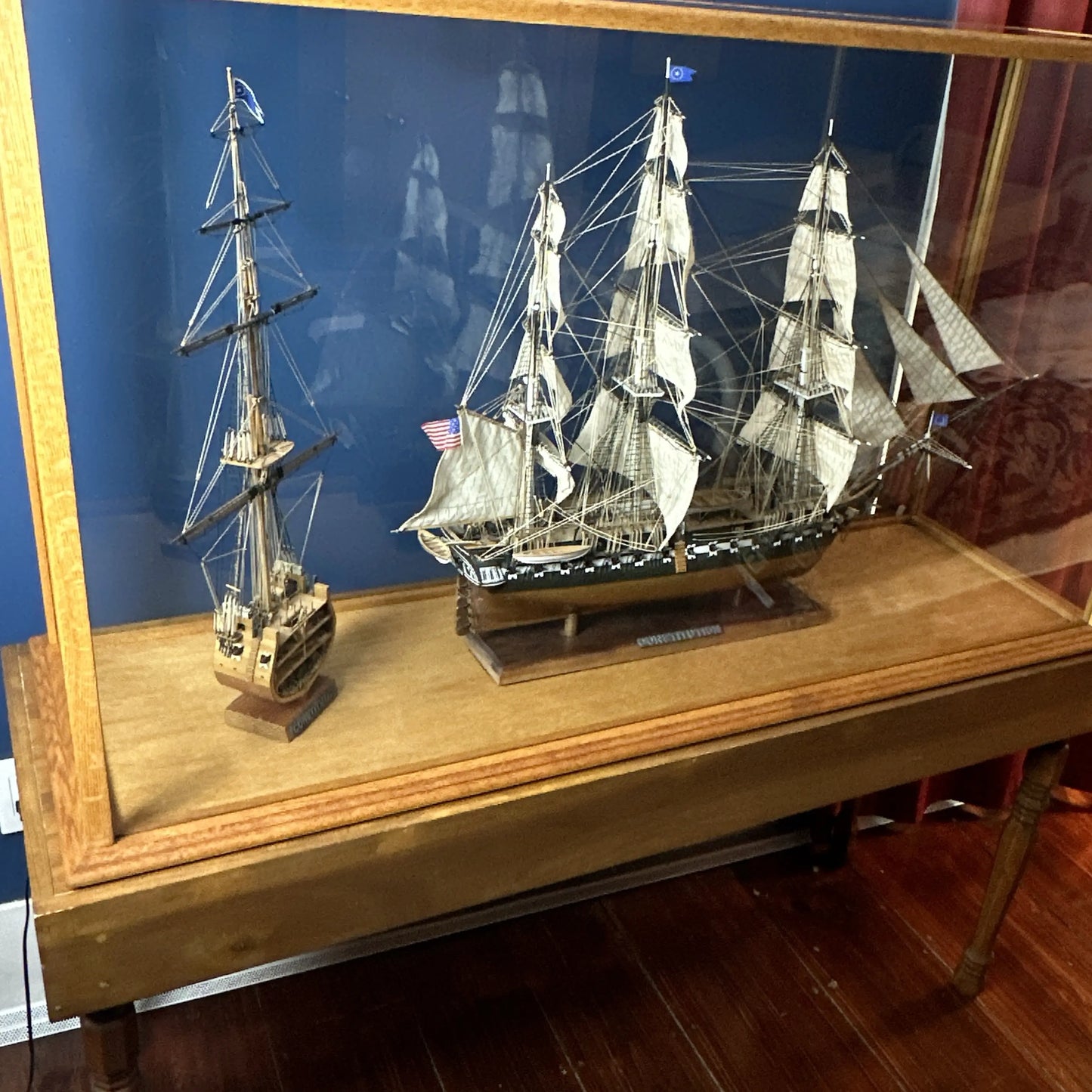 USS Constitution Models—Enclosed in glass with a custom built display table