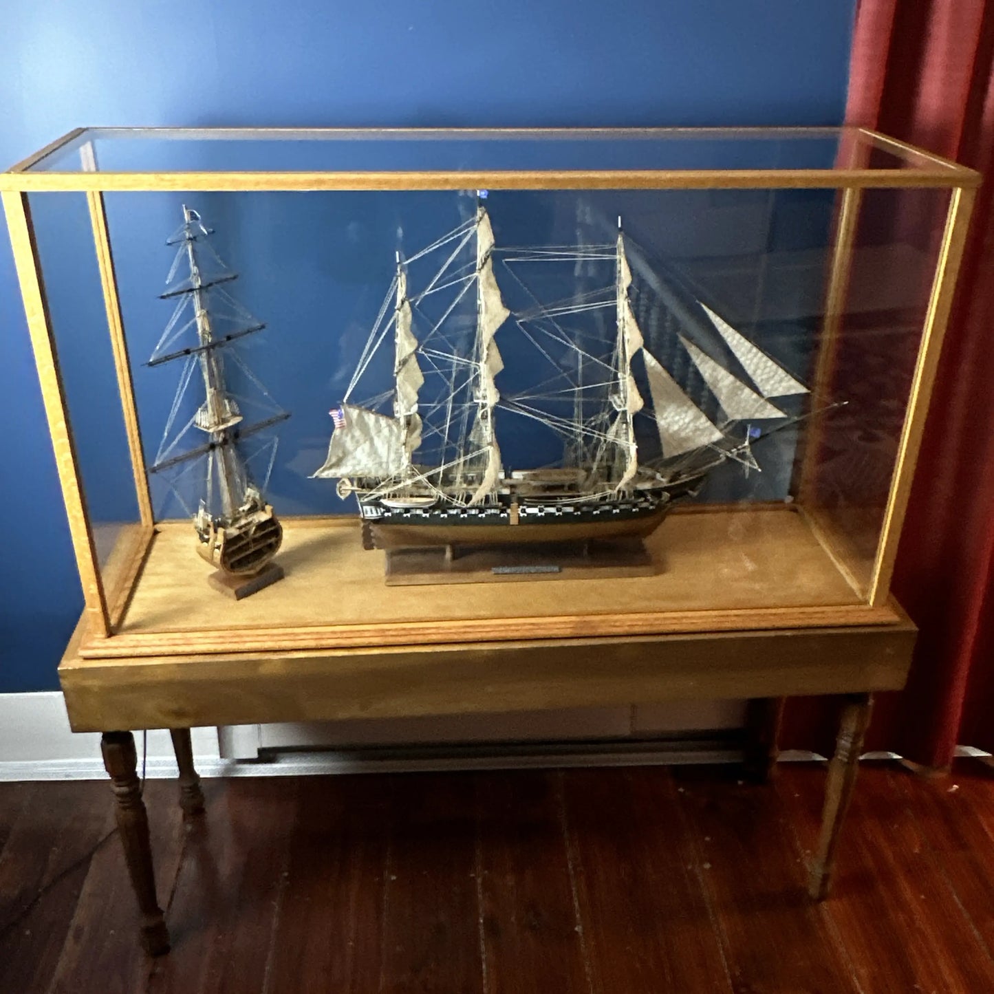 USS Constitution Models—Enclosed in glass with a custom built display table