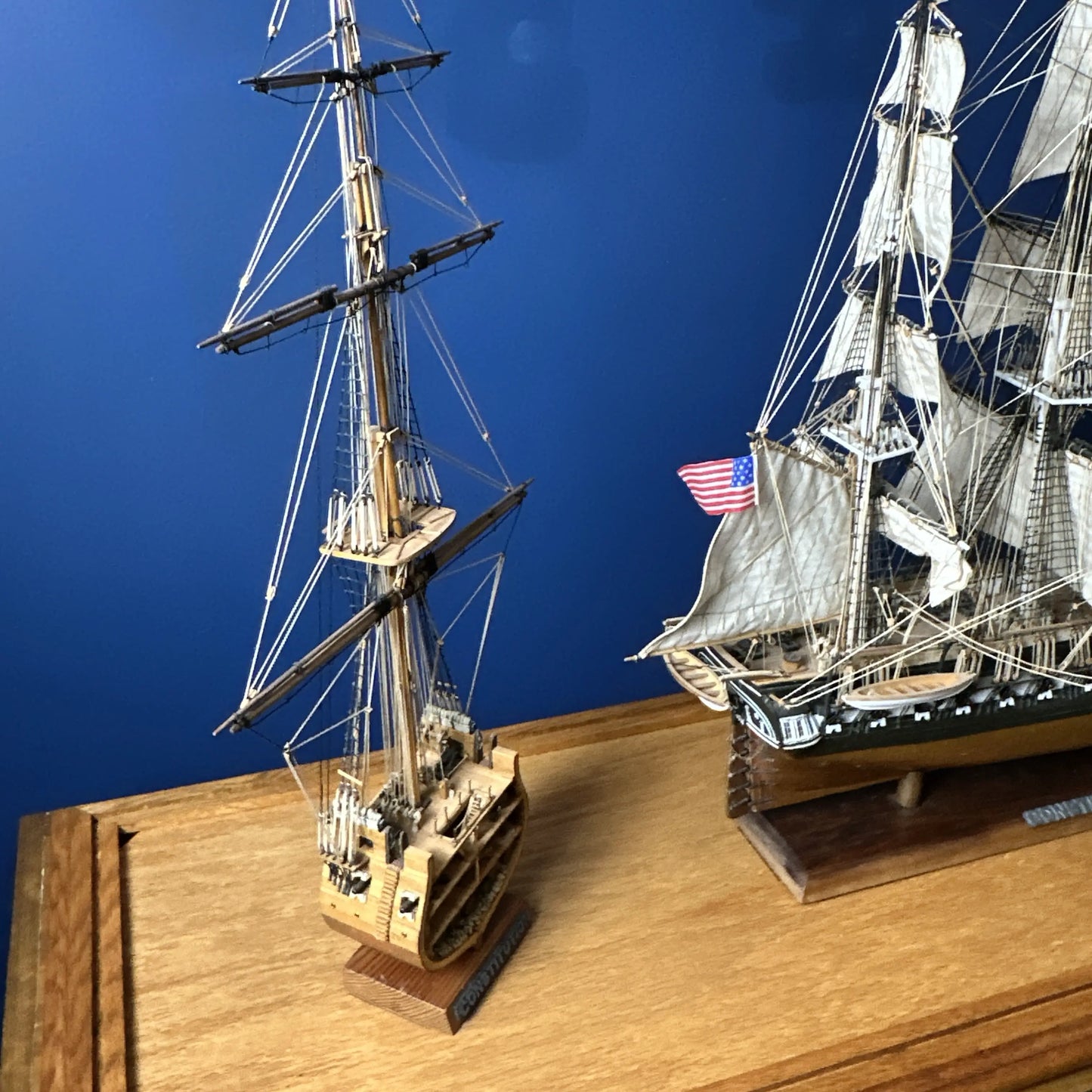 USS Constitution Models—Enclosed in glass with a custom built display table