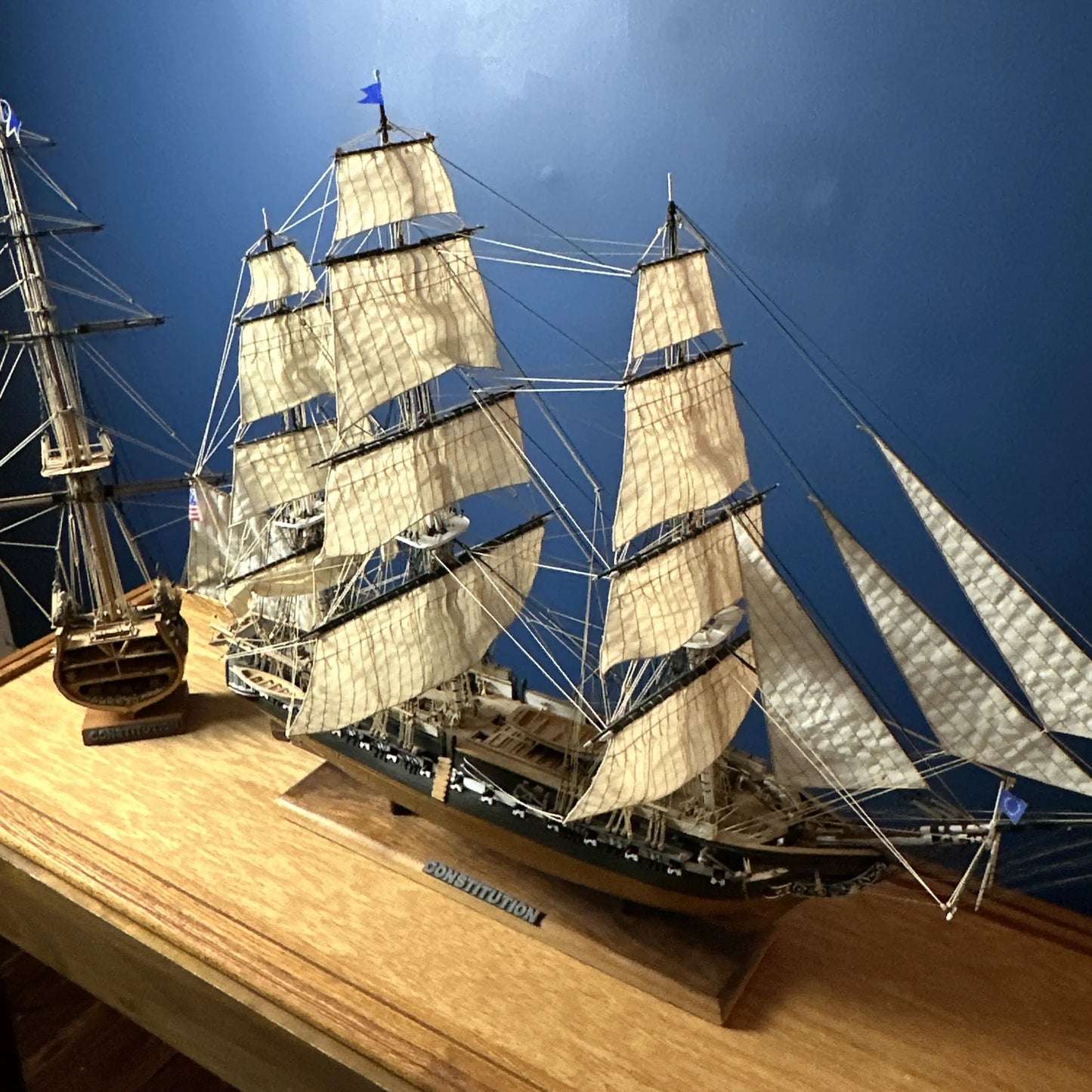 USS Constitution Models—Enclosed in glass with a custom built display table