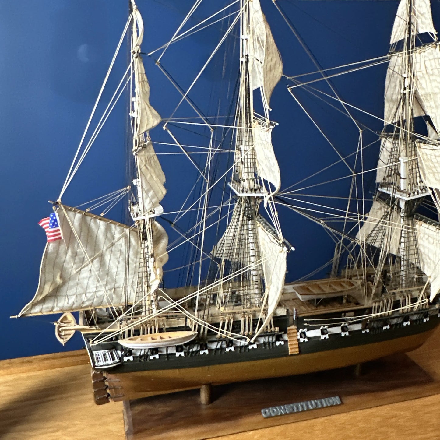 USS Constitution Models—Enclosed in glass with a custom built display table