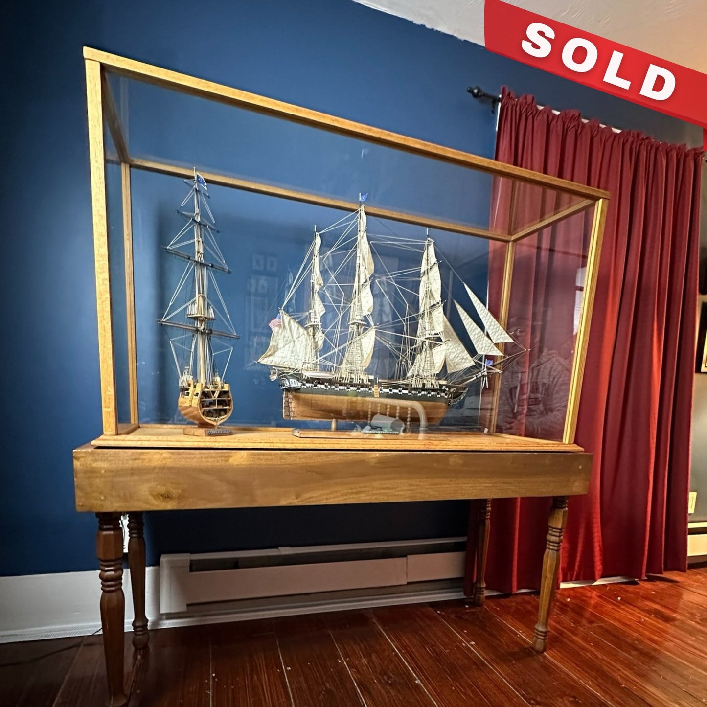 USS Constitution Models—Enclosed in glass with a custom built display table