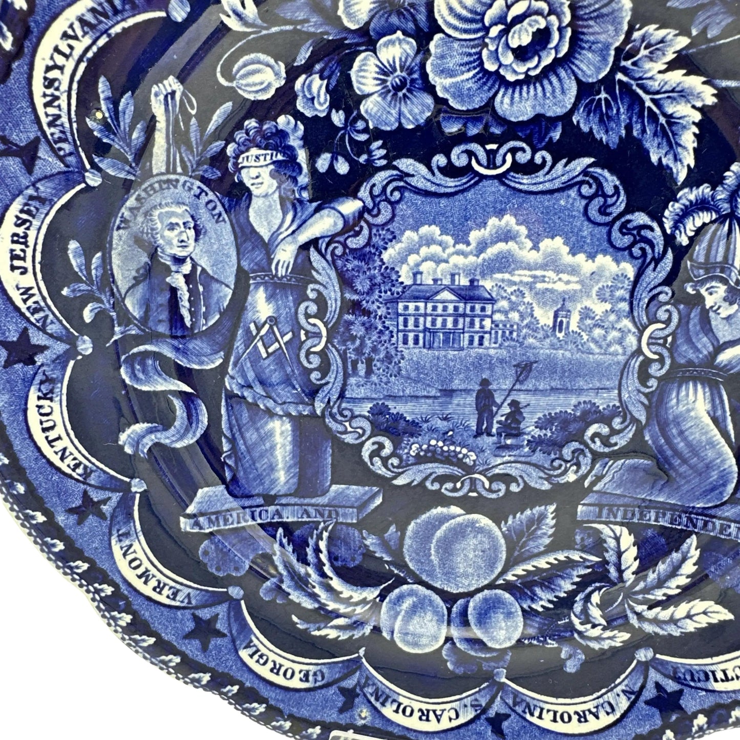 1820 Historical Staffordshire blue plate showing the 15 states