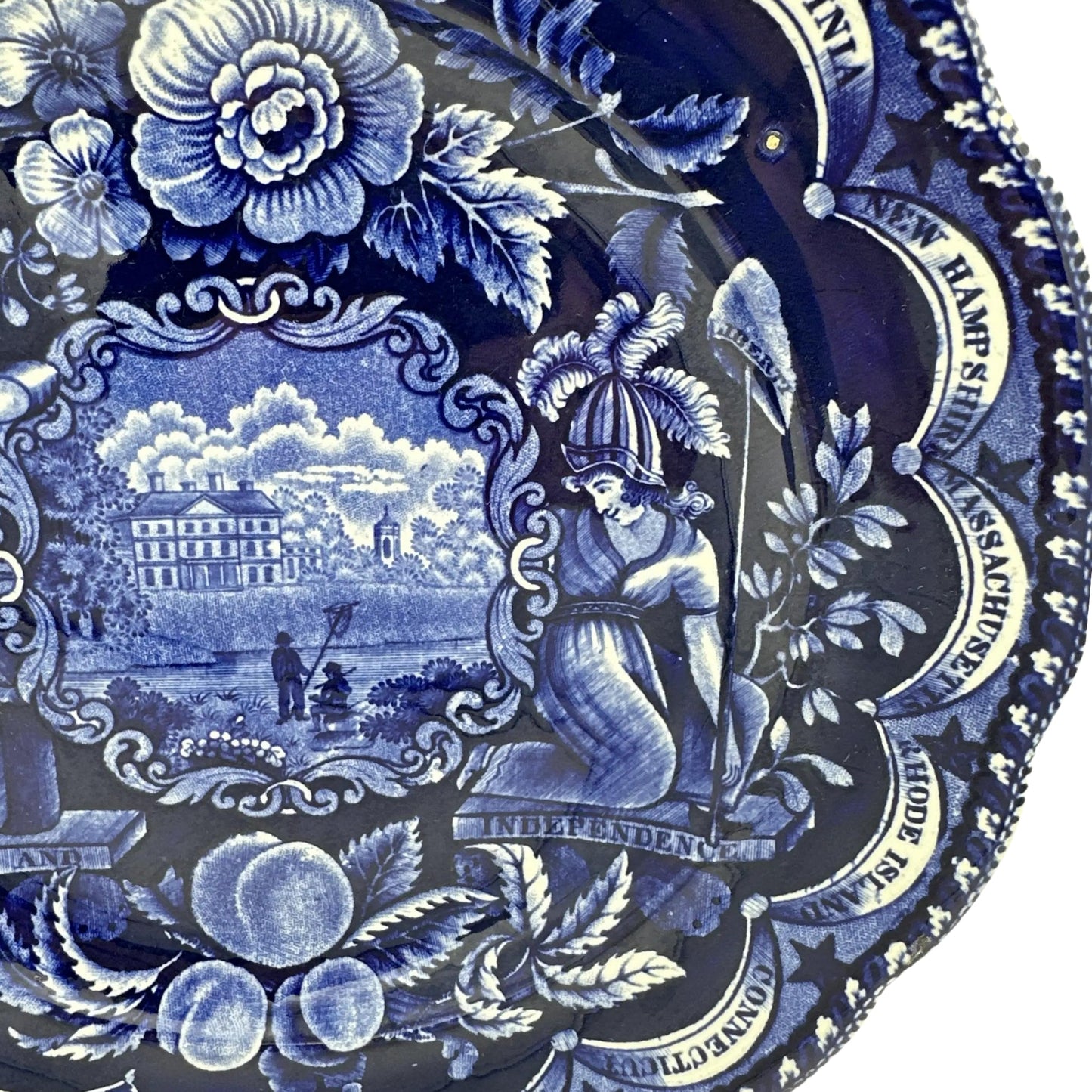 1820 Historical Staffordshire blue plate showing the 15 states