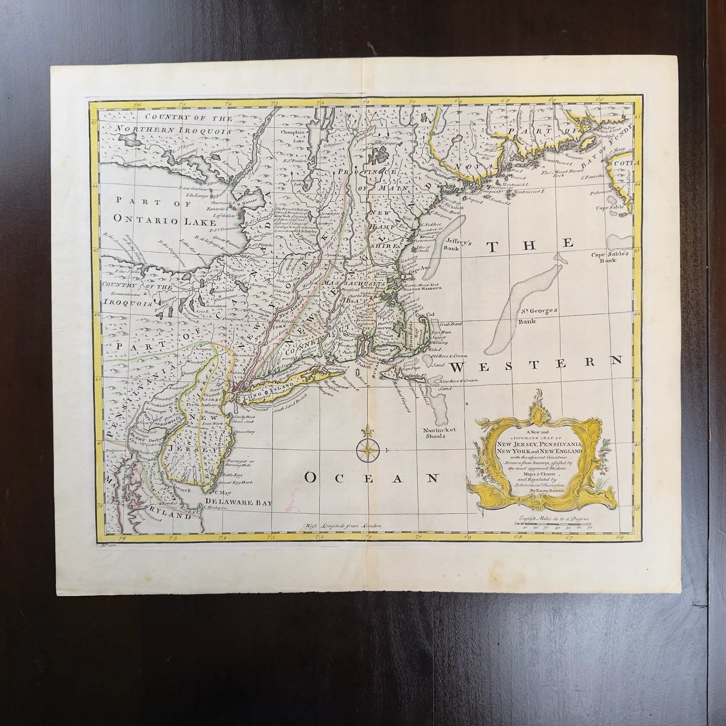 1747 "A New and Accurate Map of New Jersey" by Emanuel Bowen