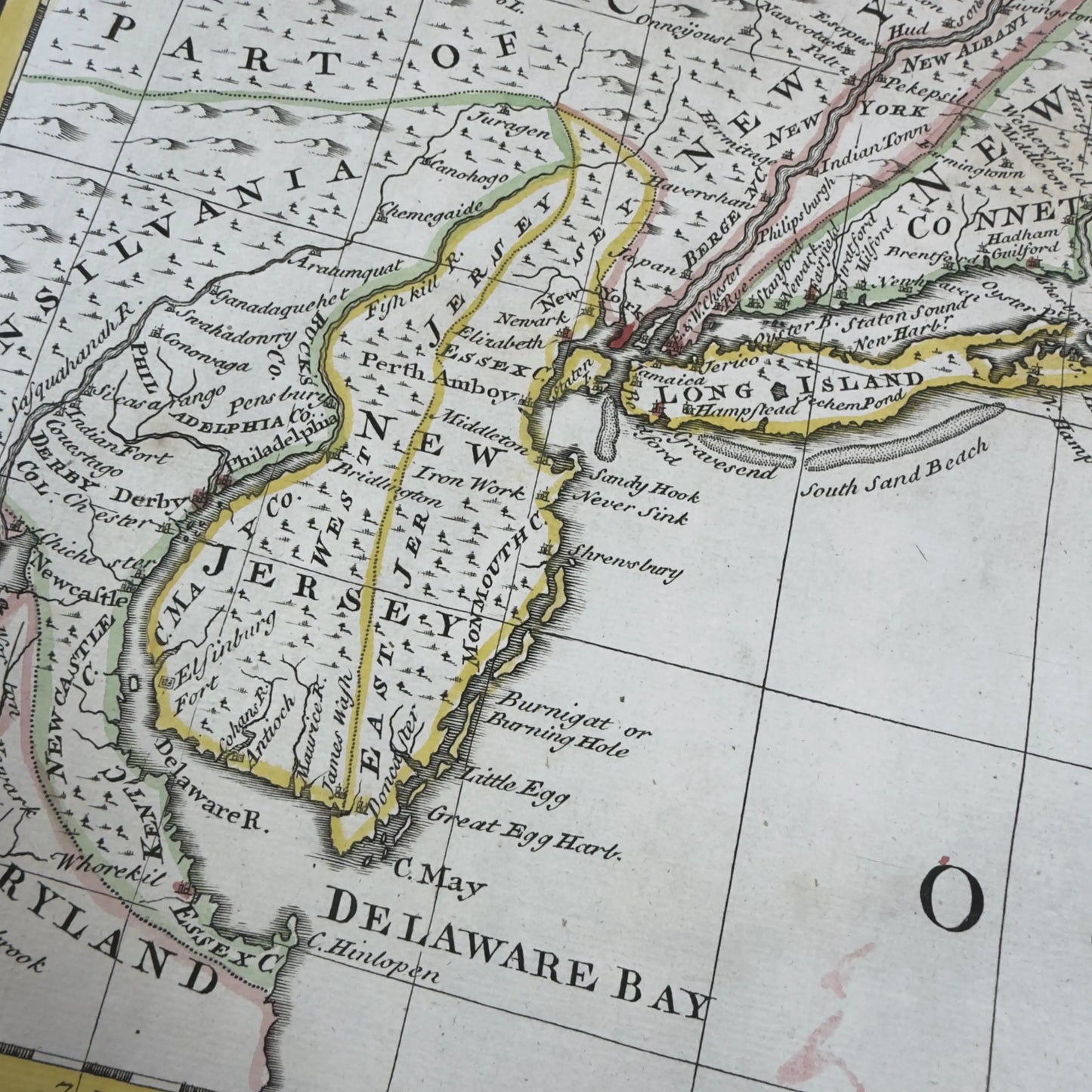 1747 "A New and Accurate Map of New Jersey" by Emanuel Bowen