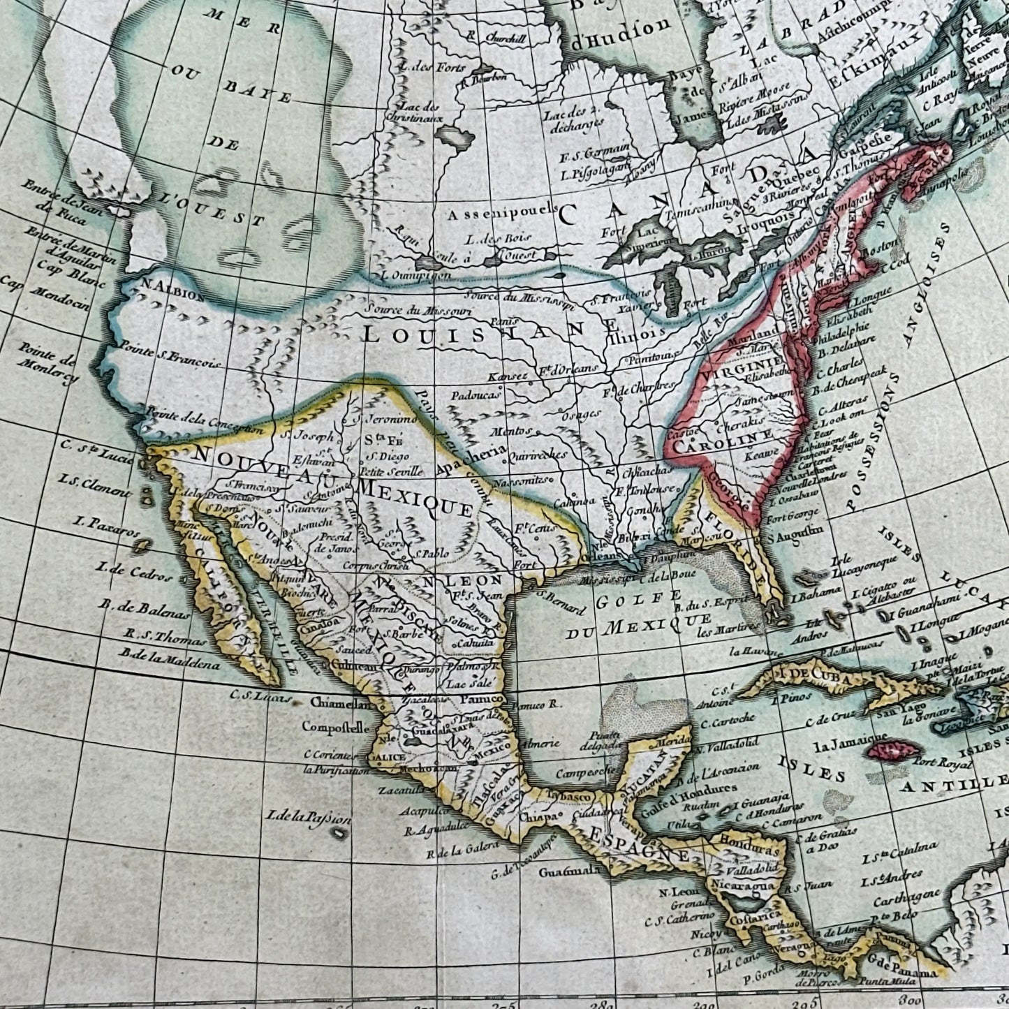 Hand-colored 1762 Map of North America