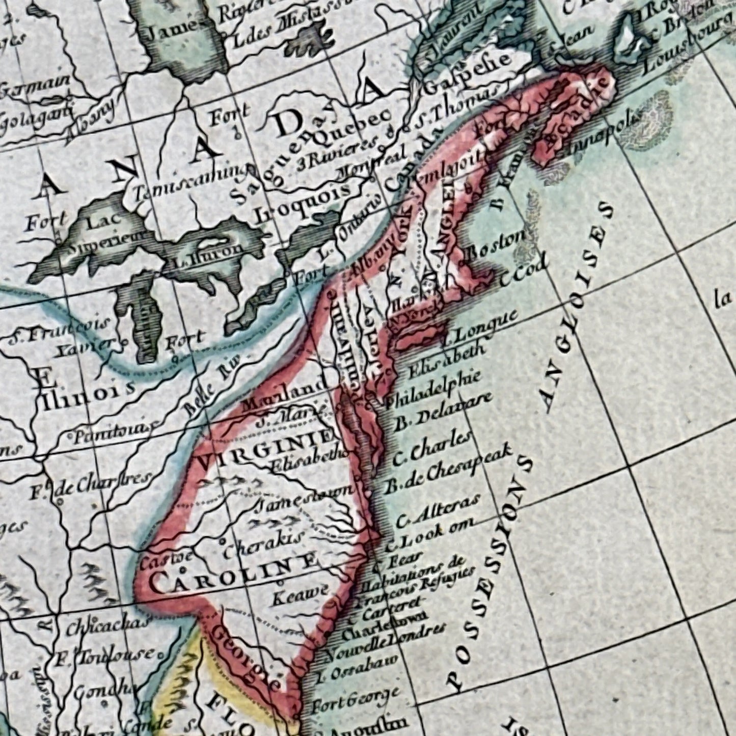 Hand-colored 1762 Map of North America