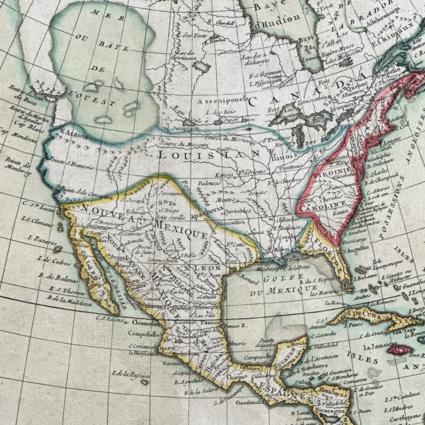 Hand-colored 1762 Map of North America