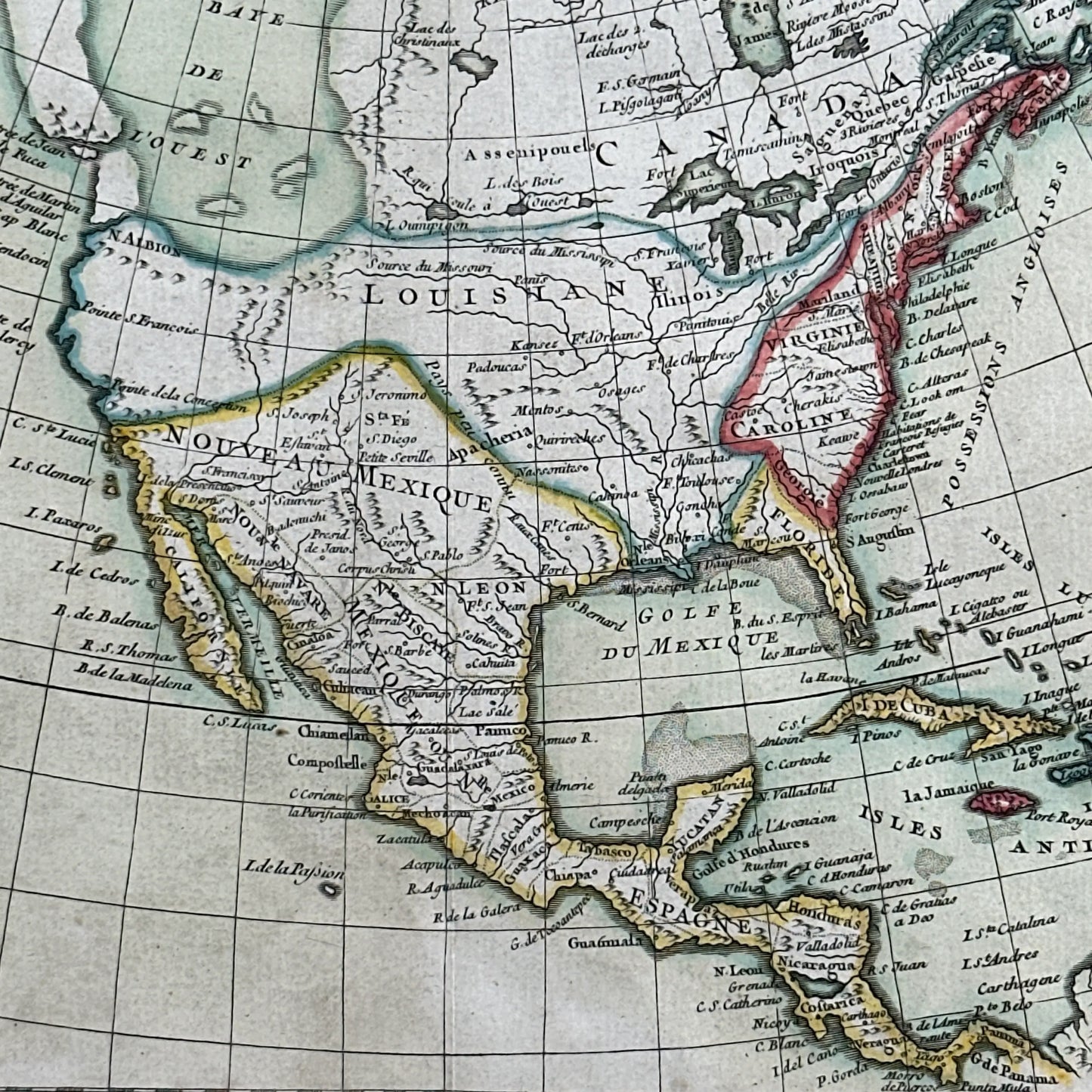 Hand-colored 1762 Map of North America