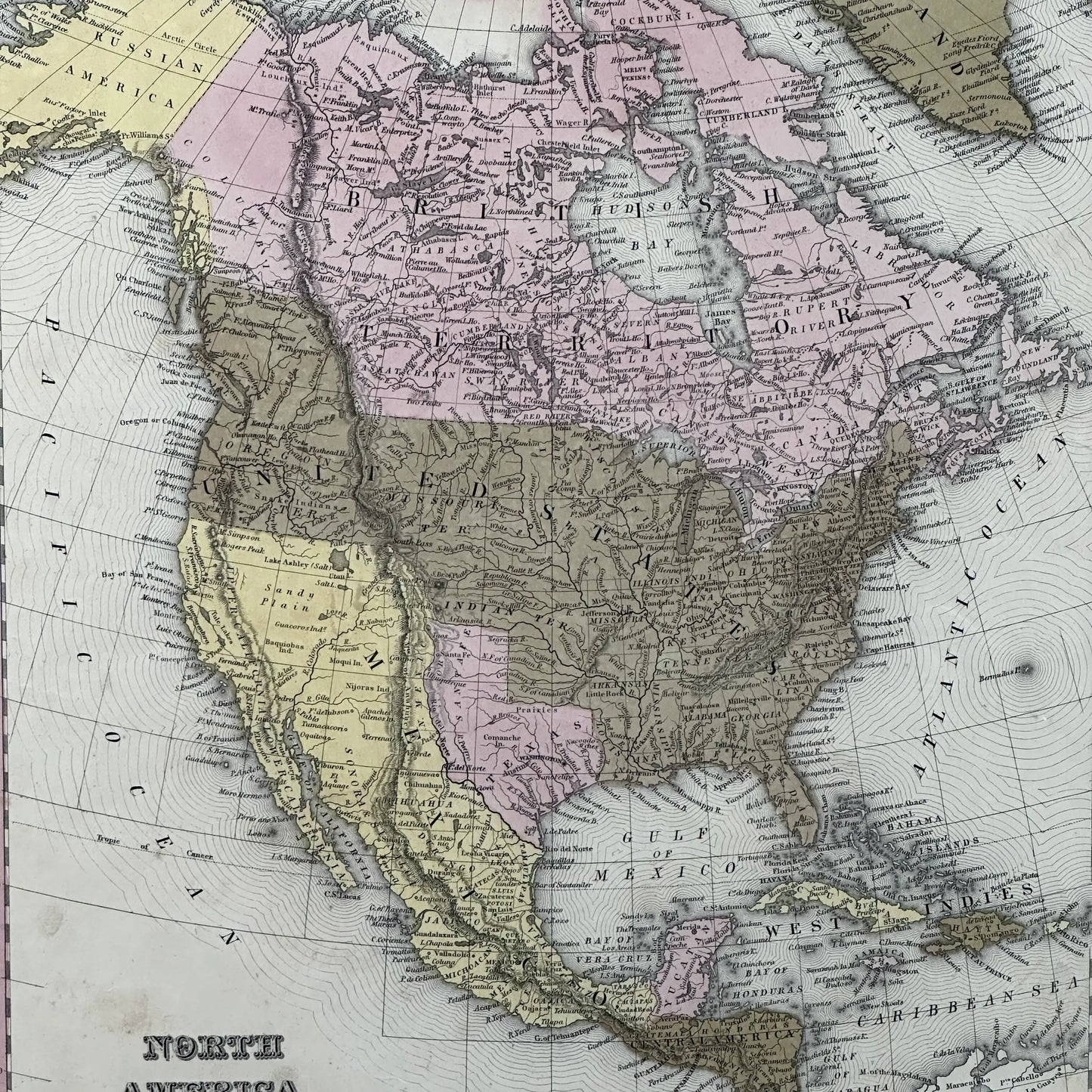 Hand-colored 1836 Map of North America—The year Texas declared independence