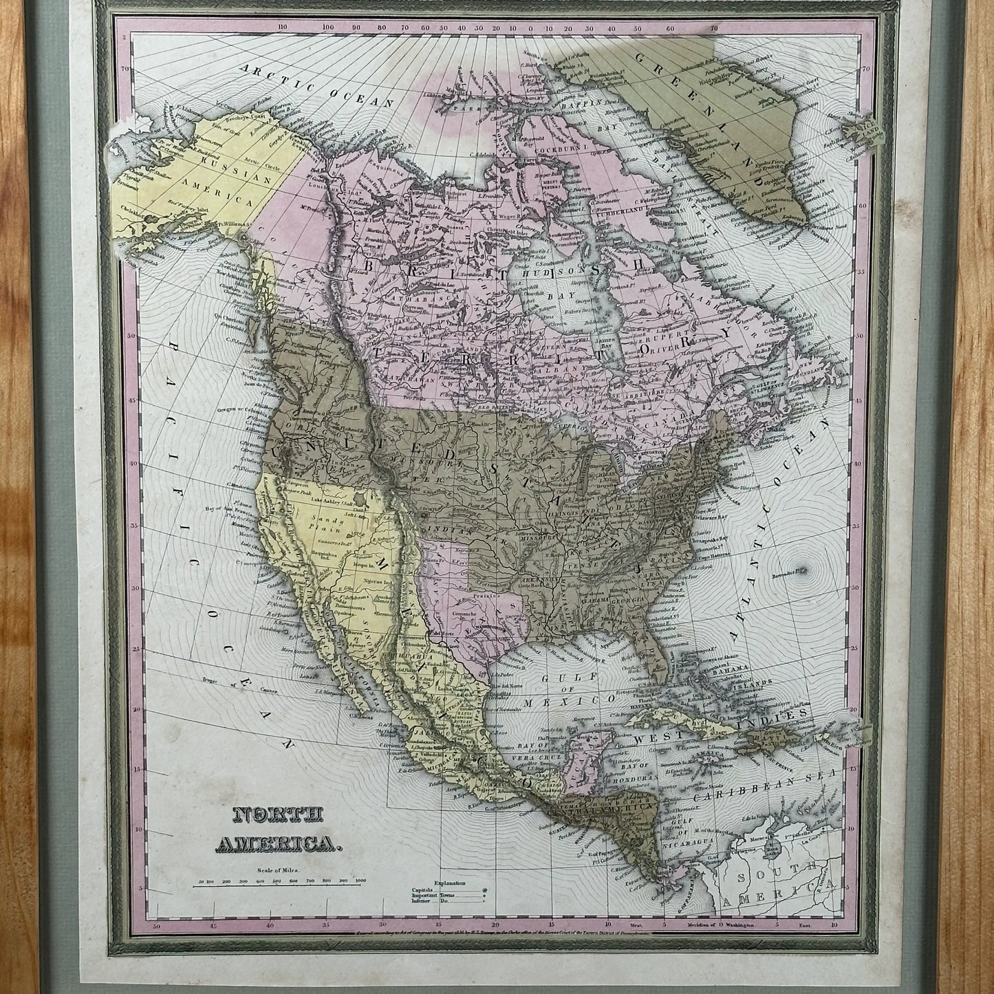 Hand-colored 1836 Map of North America—The year Texas declared independence