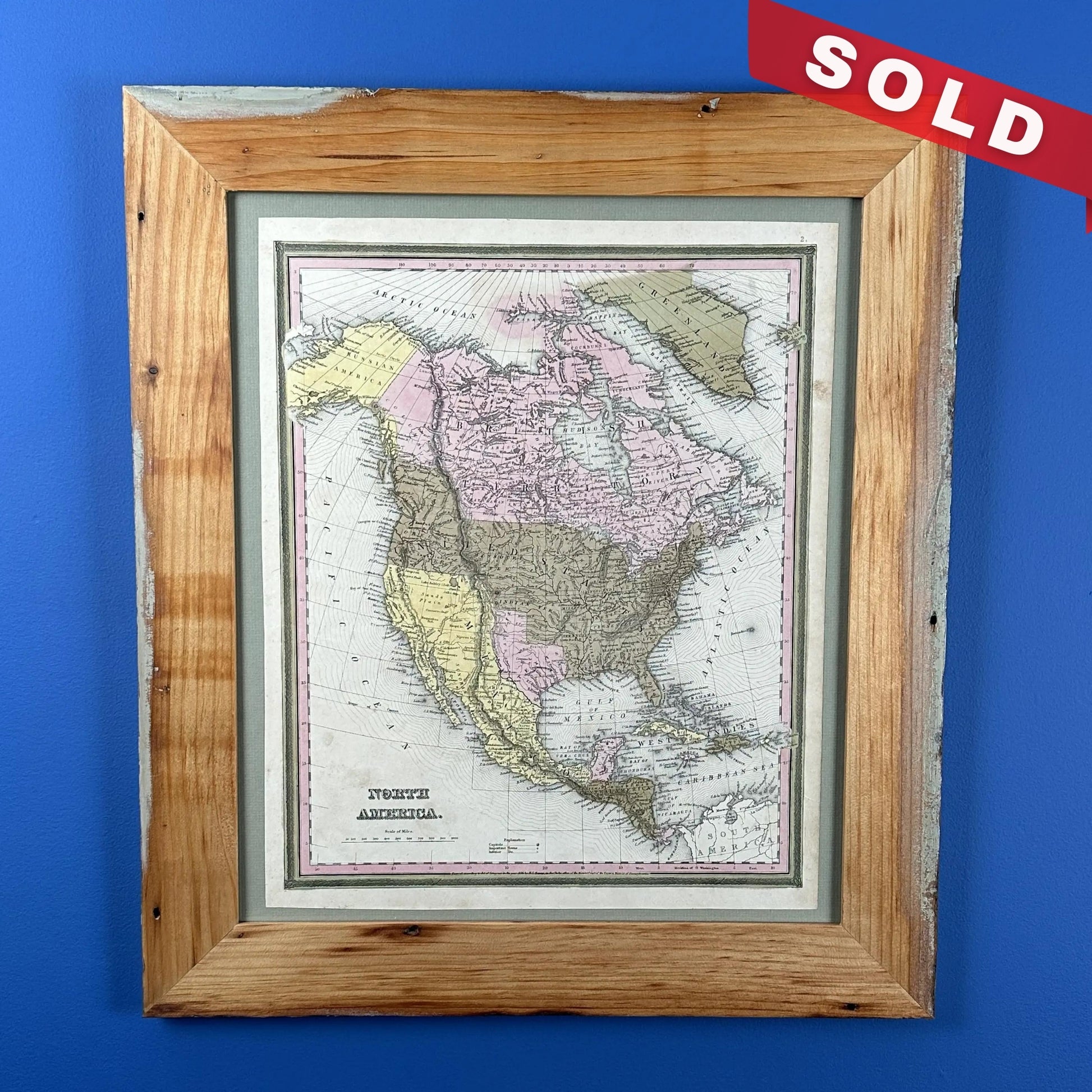 Hand-colored 1836 Map of North America—The year Texas declared independence from The History List store