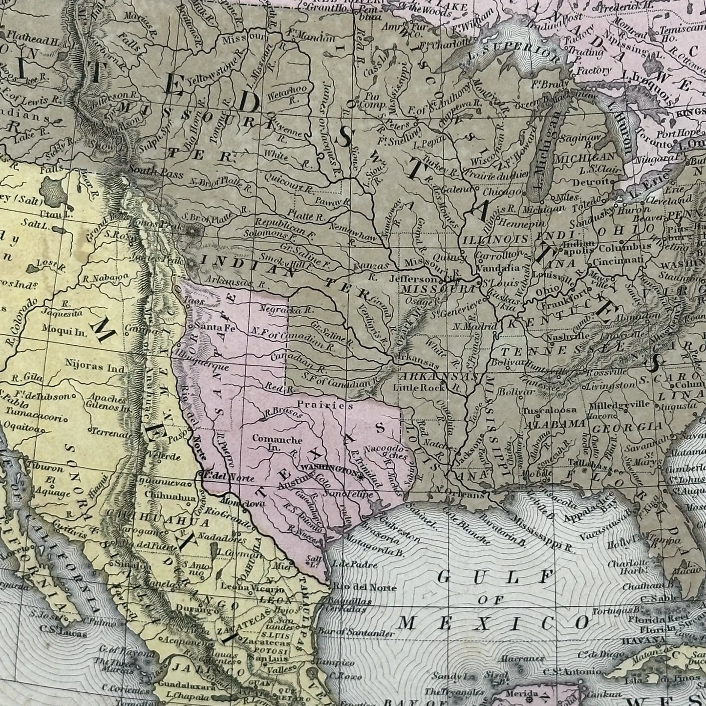 Hand-colored 1836 Map of North America—The year Texas declared independence