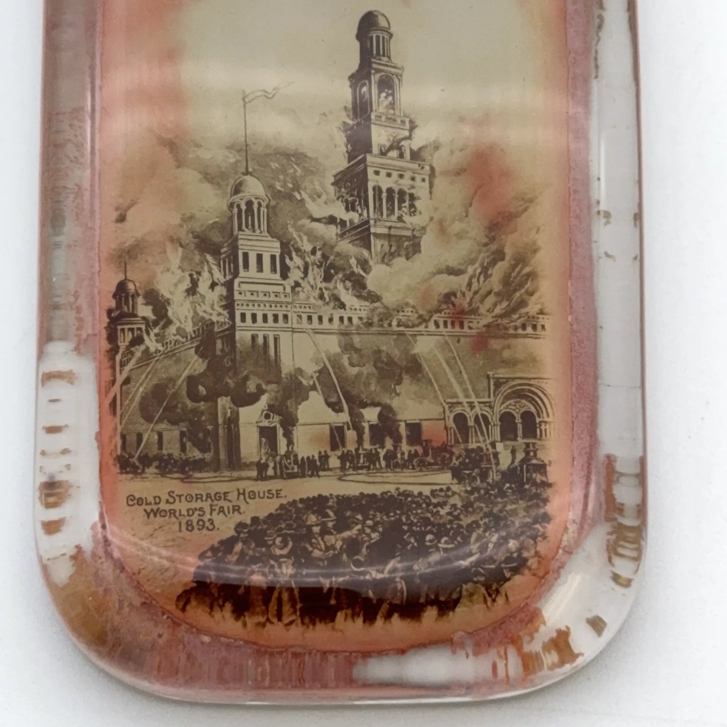World’s Fair 1893 Columbian Exposition Paperweights — Cold Storage House Fire