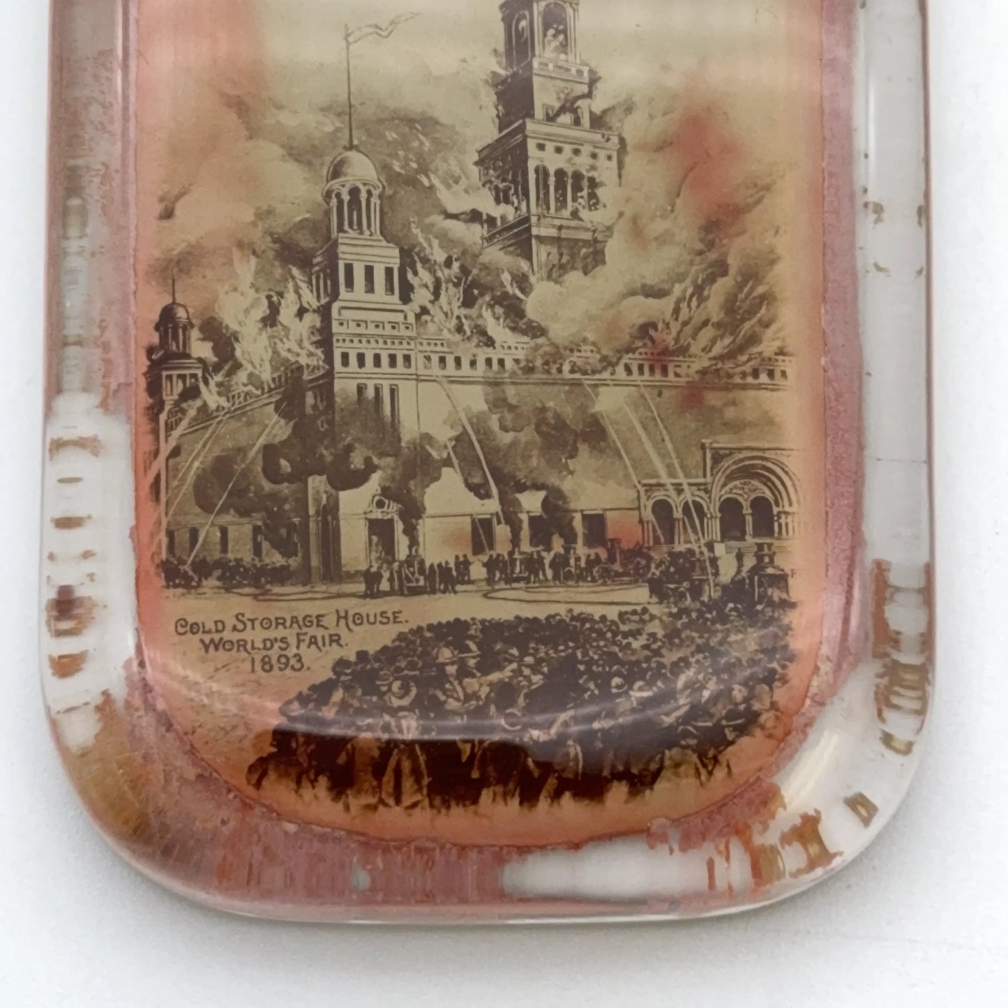 World’s Fair 1893 Columbian Exposition Paperweights — Cold Storage House Fire