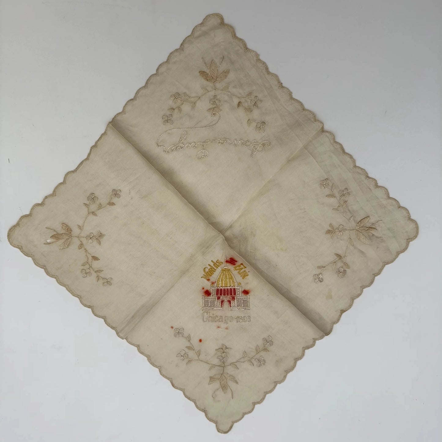 World’s Fair 1893 Columbian Exposition Embroidered Silk Handkerchiefs