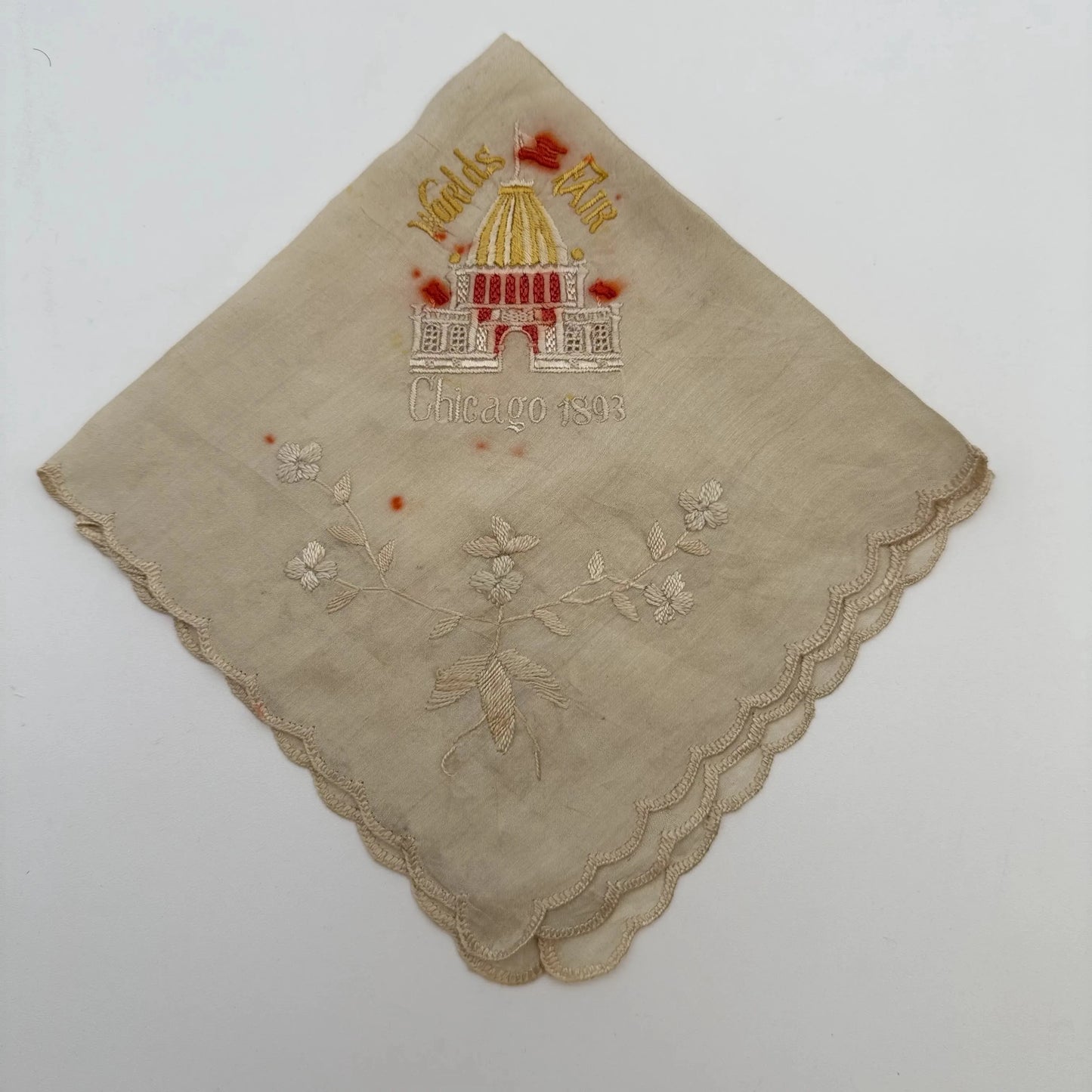 World’s Fair 1893 Columbian Exposition Embroidered Silk Handkerchiefs