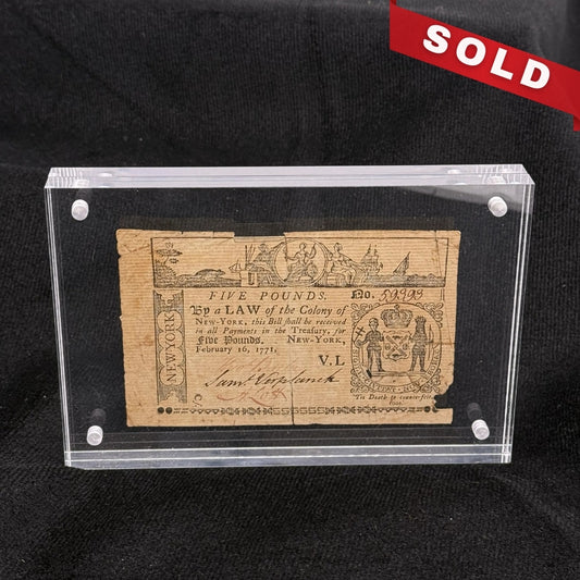 New York Five Pound Note — February 16, 1771