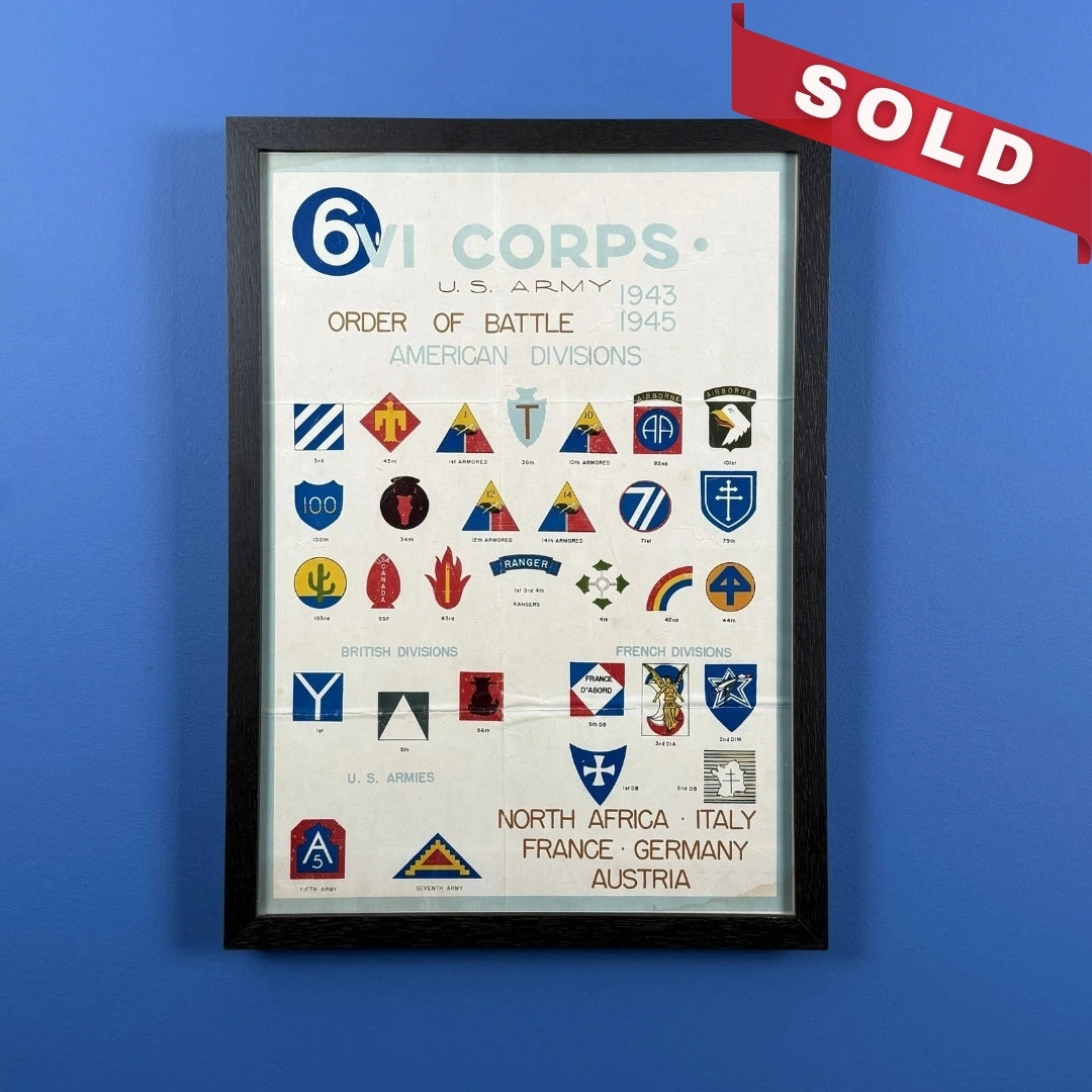 "VI Corps Order of Battle 1943 - 1945" WWII small poster — Framed