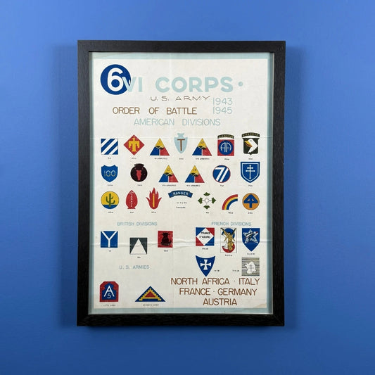 "VI Corps Order of Battle 1943 - 1945" WWII small poster — Framed