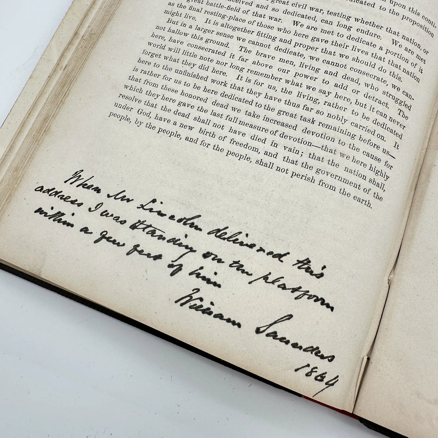 The personal signed copy of the designer of Gettysburg National Cemetery — With his notation about standing near Lincoln when he gave his address