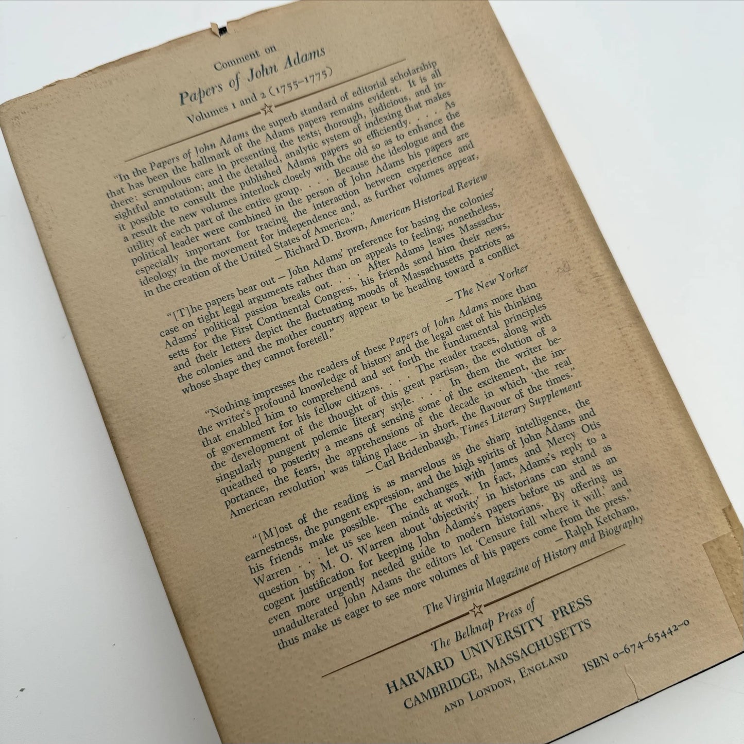"The Adams Papers" — The Earliest Diary of John Adams — From June 1753 to August 1777 — Five volumes