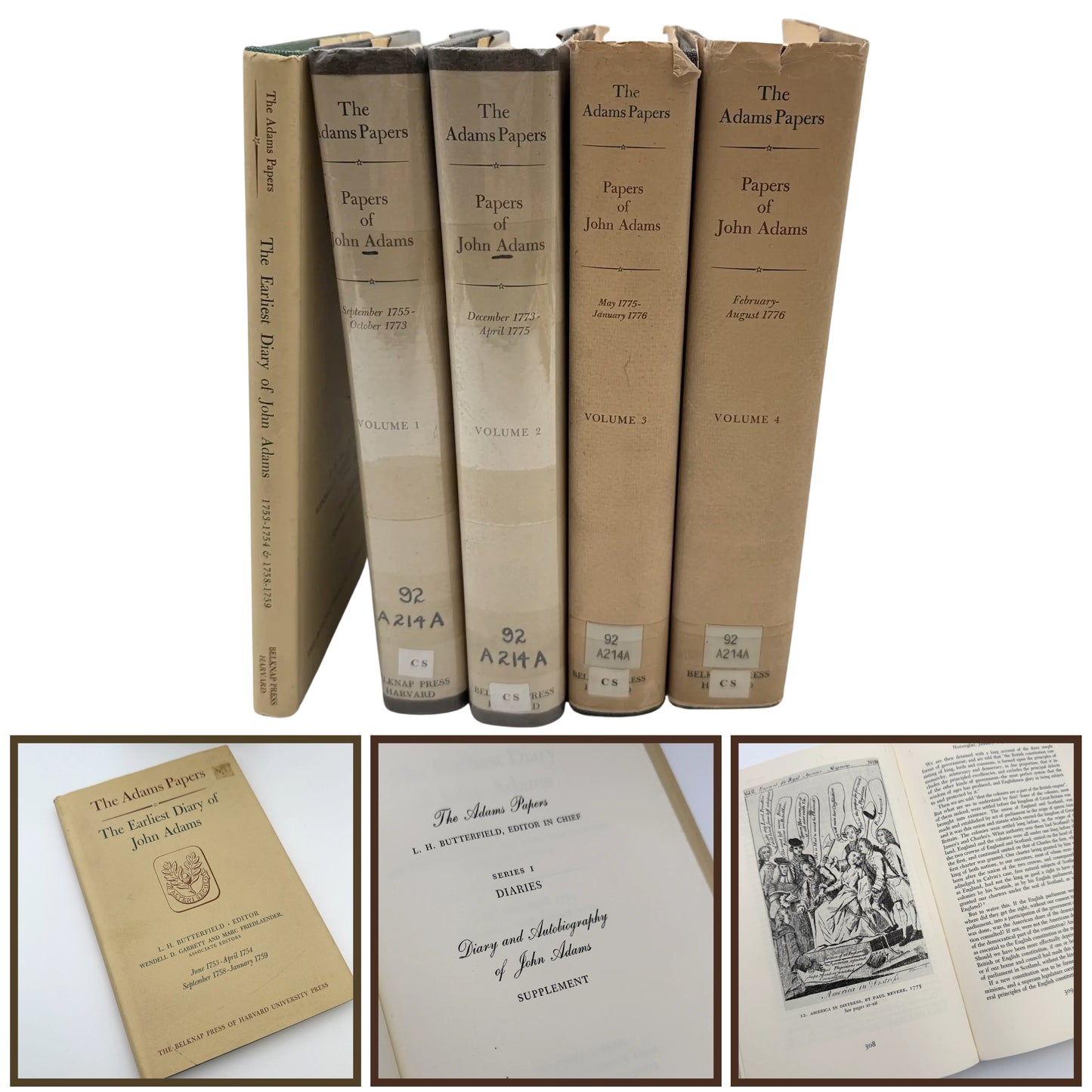 "The Adams Papers" — The Earliest Diary of John Adams — From June 1753 to August 1777 — Five volumes
