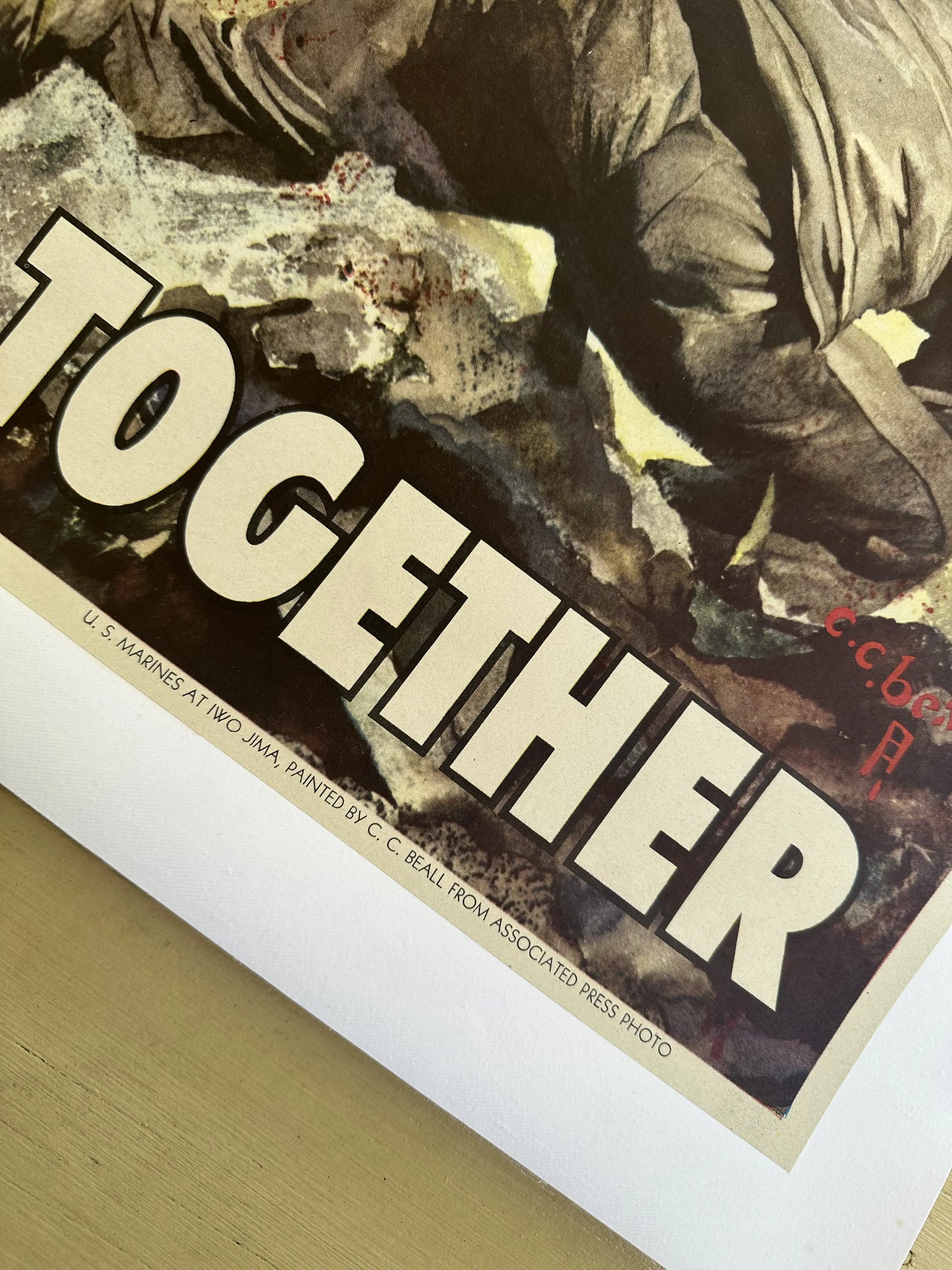 Original WWII poster — "Now all together" bond drive poster with image from Iwo Jima