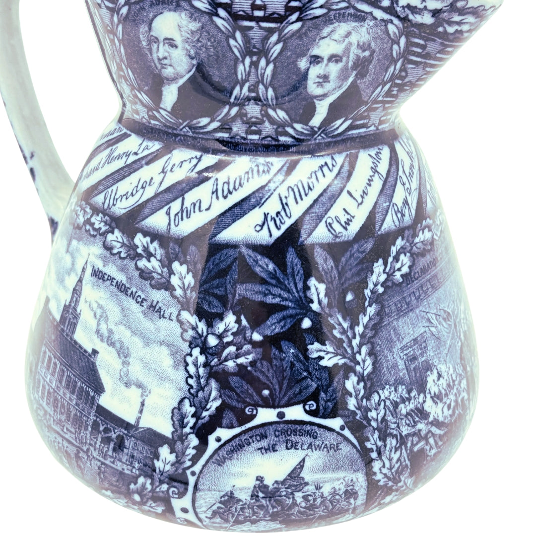 Pitcher decorated with images of the Revolution and the early founding of our nation — Made in England