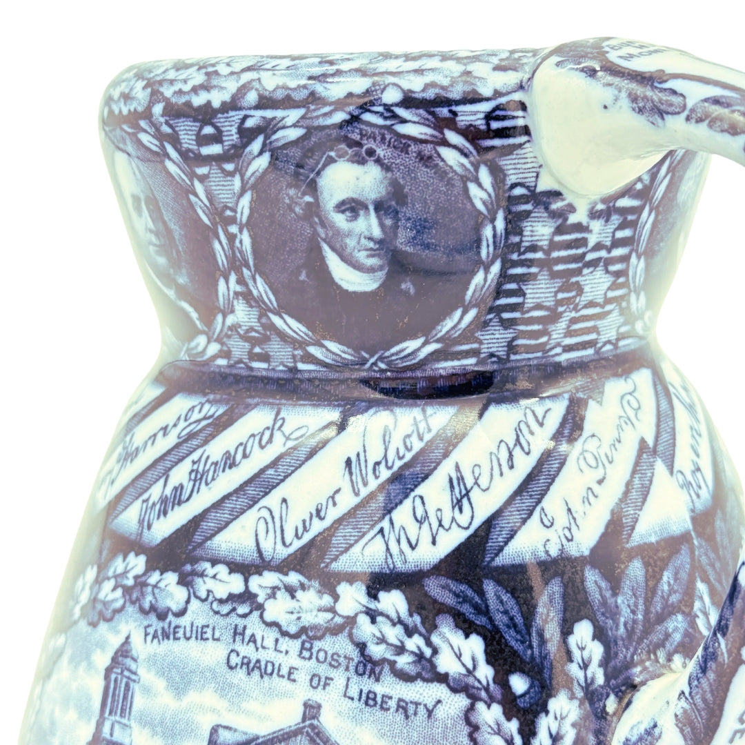 Pitcher decorated with images of the Revolution and the early founding of our nation — Made in England