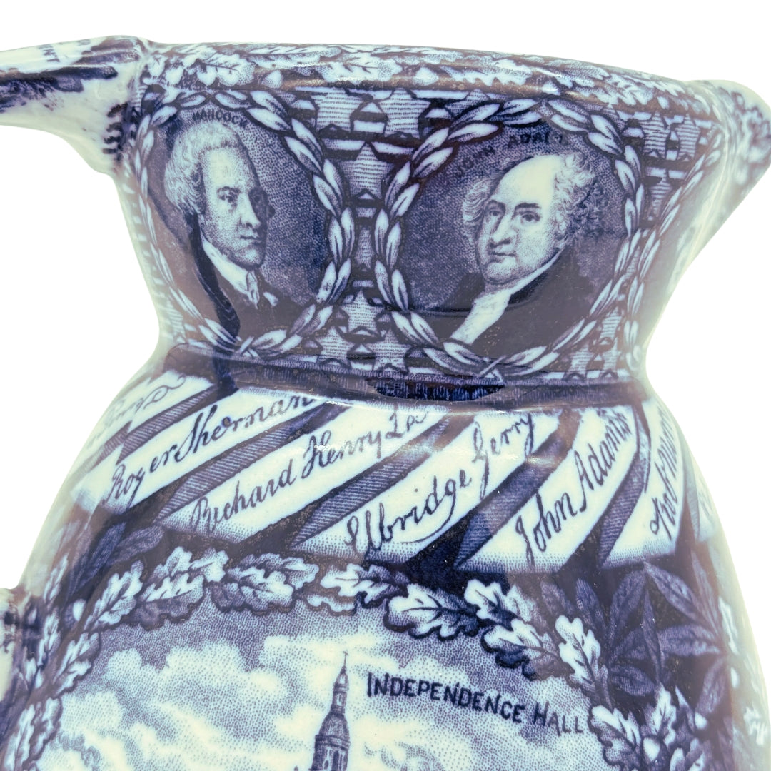 Pitcher decorated with images of the Revolution and the early founding of our nation — Made in England