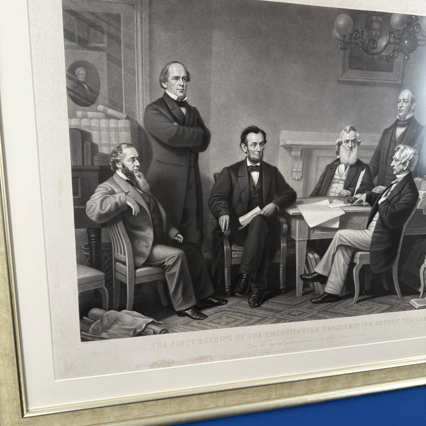 "First Reading of the Emancipation Proclamation of President Lincoln" Engraving — Matted and framed