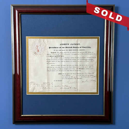President Andrew Jackson Signed Military Appointment for Midshipman — June 14, 1834 — Framed