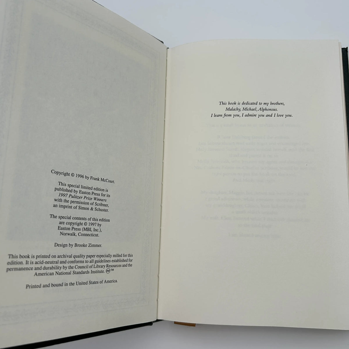 "Angela's Ashes" Signed by author, Frank McCourt - Leather-bound, gilt-edged Easton Press edition