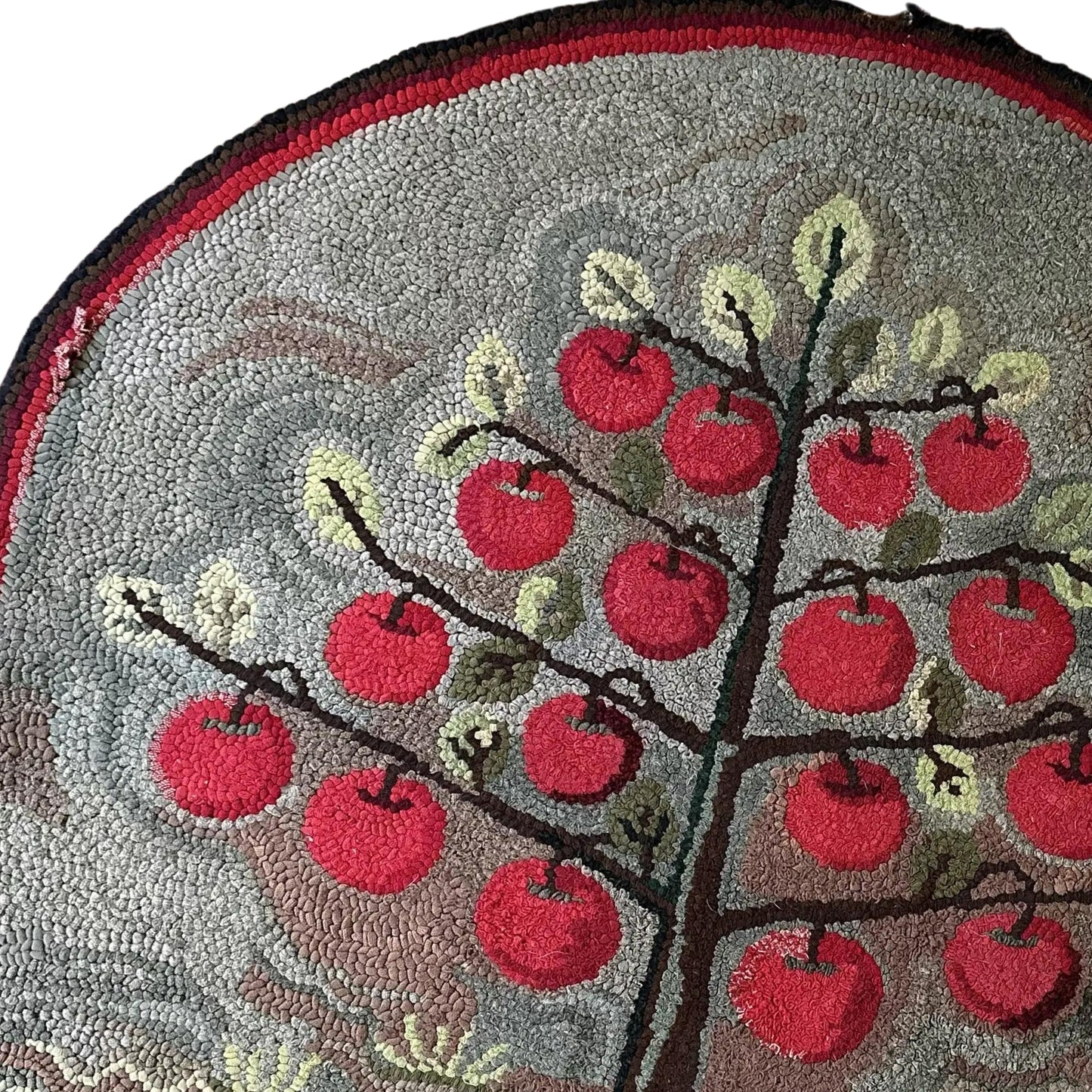 Hand Sewn Hearth Rug — Early 1800s — Unique apple tree design