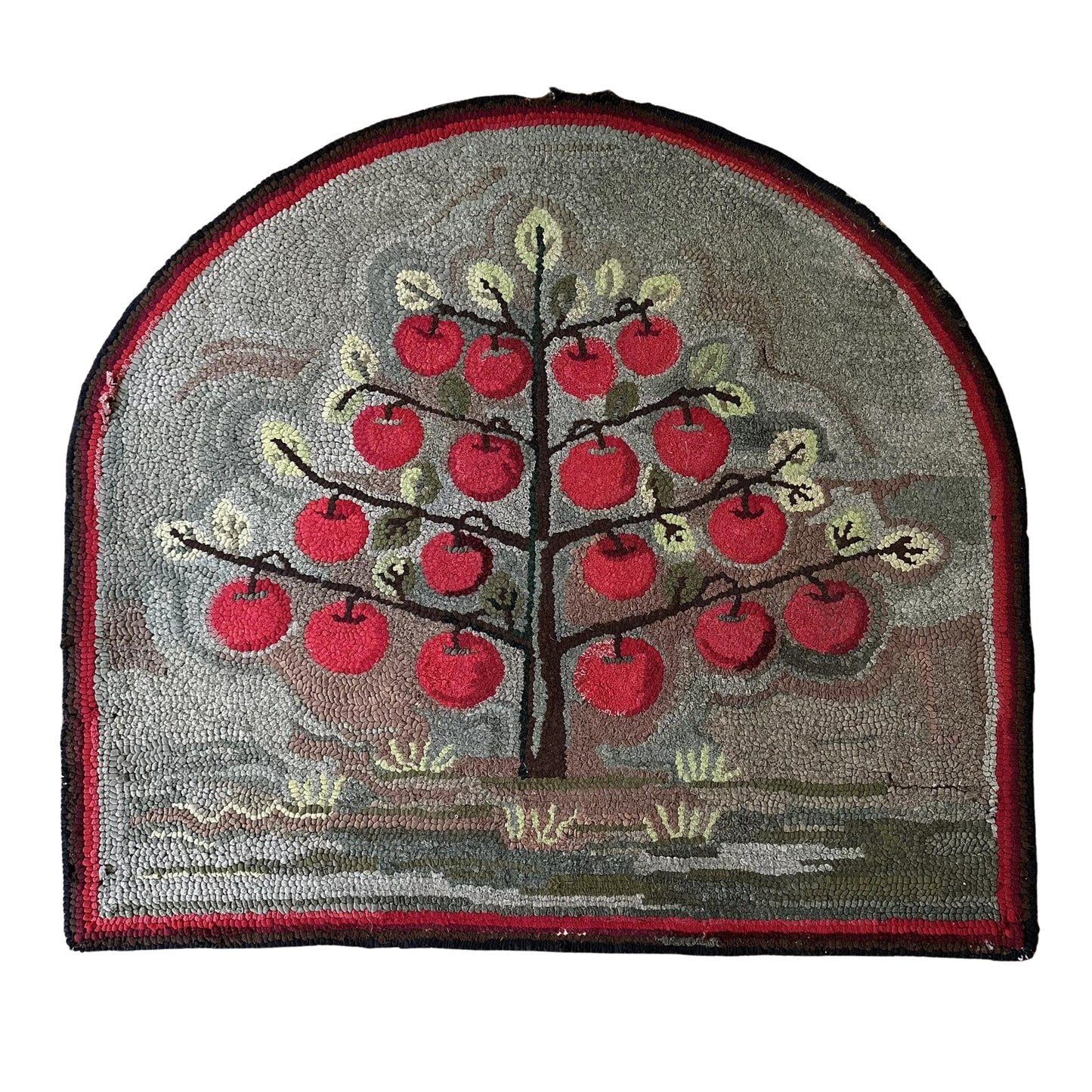 Hand Sewn Hearth Rug — Early 1800s — Unique apple tree design