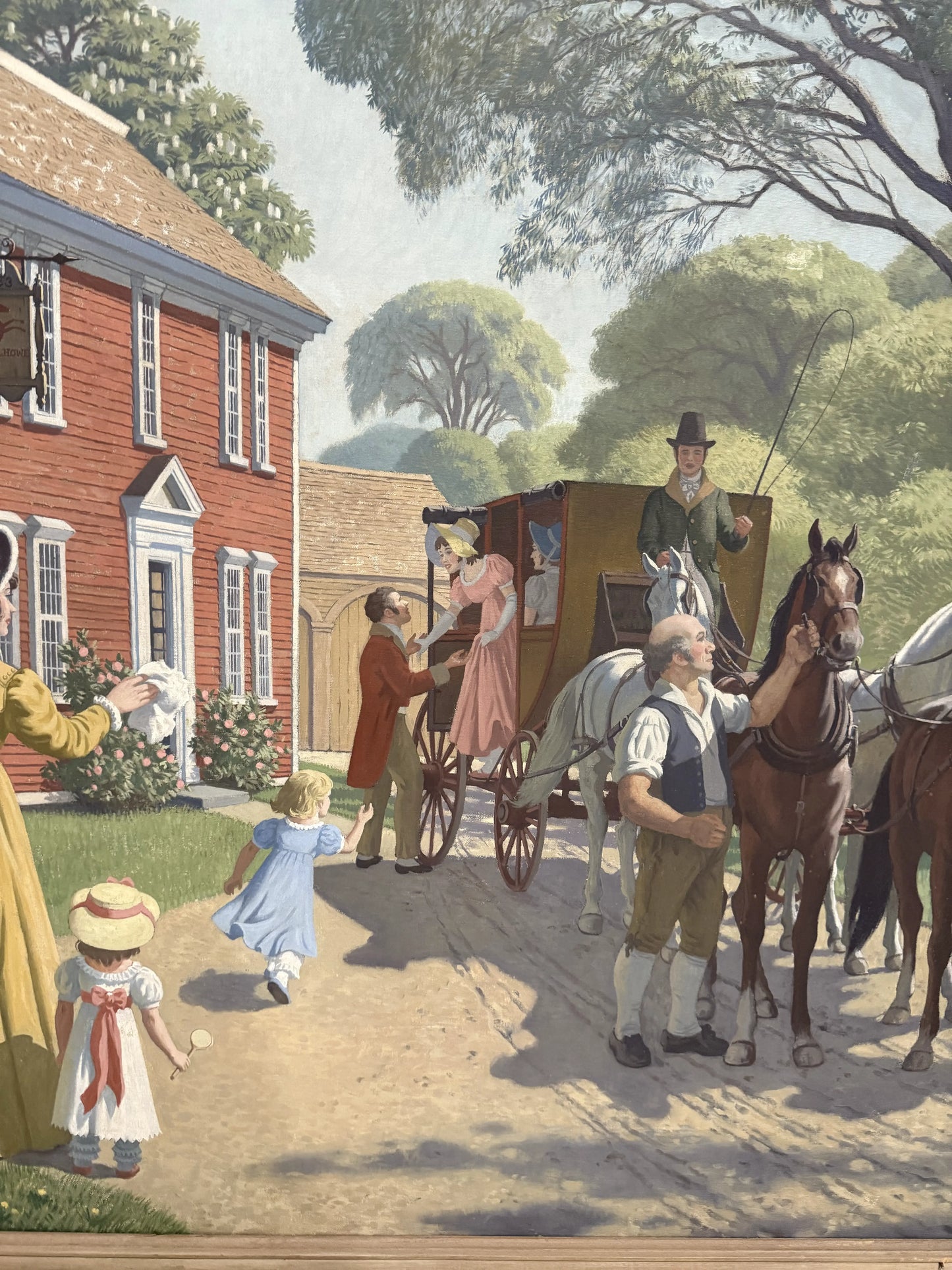 The Wayside Inn — Large painting — "The Arrival of the Boston Stage Coach at the Red Horse Tavern, 1812" — A. Lassell Ripley