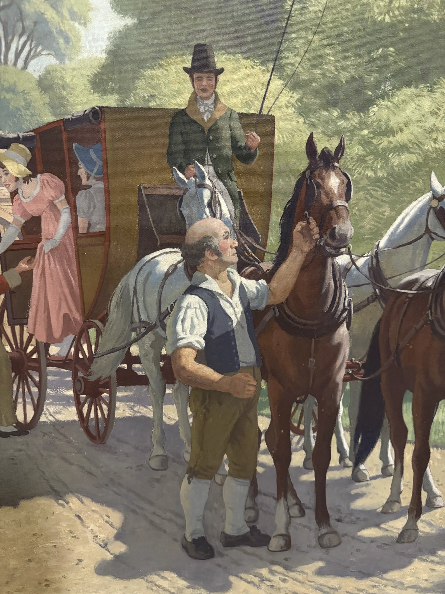 The Wayside Inn — Large painting — "The Arrival of the Boston Stage Coach at the Red Horse Tavern, 1812" — A. Lassell Ripley