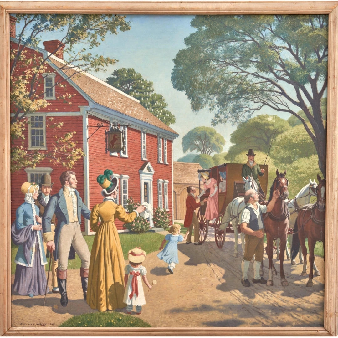 The Wayside Inn — Large painting — "The Arrival of the Boston Stage Coach at the Red Horse Tavern, 1812" — A. Lassell Ripley