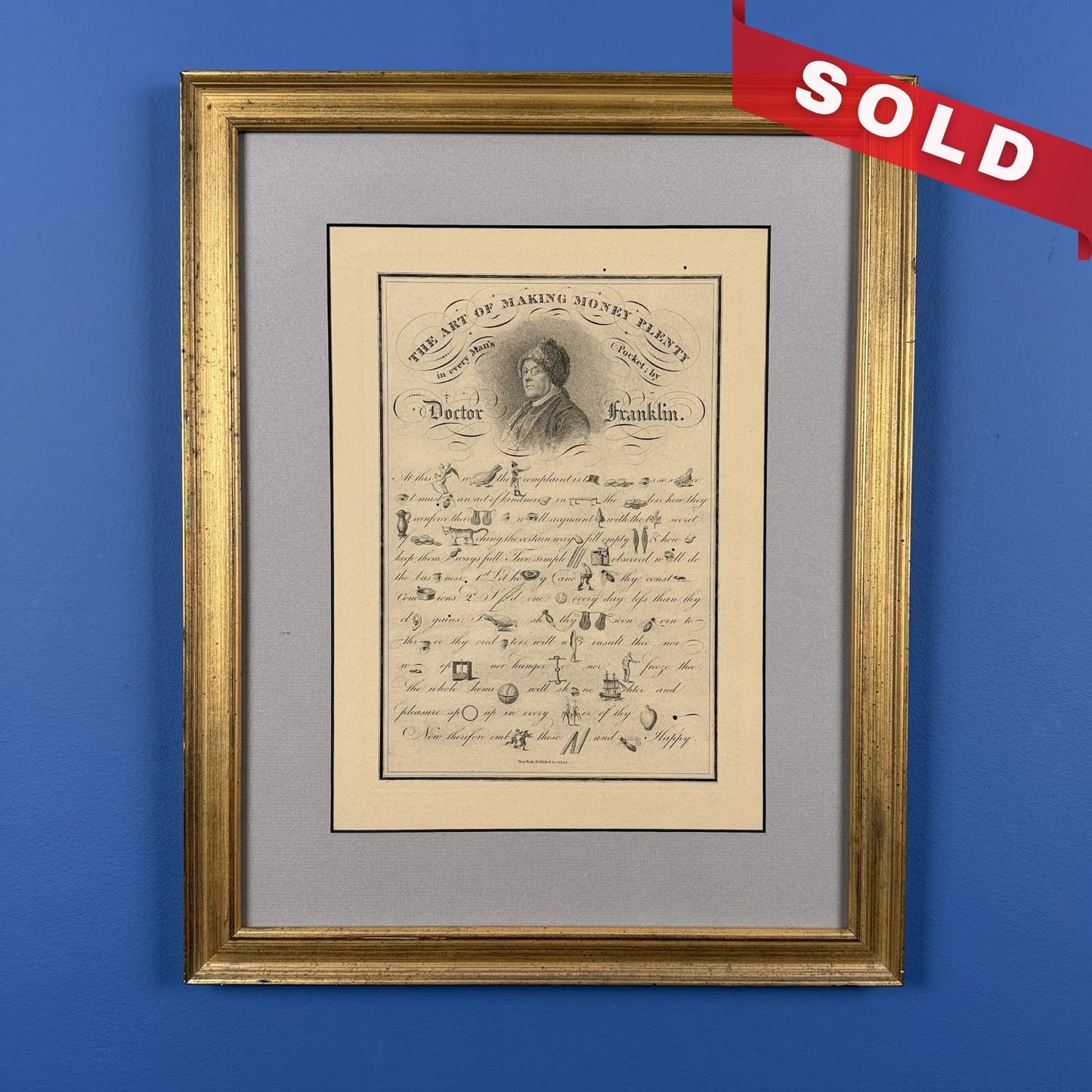 Benjamin Franklin — The Art of Making Money Plenty in every Man's Pocket — c. 1820 — Framed