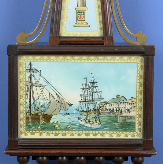 Seth Thomas "Banjo Clock" with a scene of the Boston Tea Party—Battery-powered
