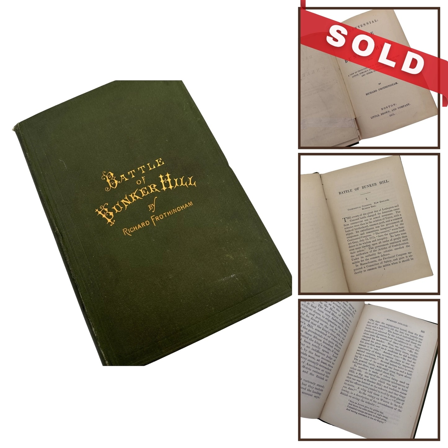 "Battle of Bunker Hill" by Richard Frothingham — 1875 — With large bound-in map