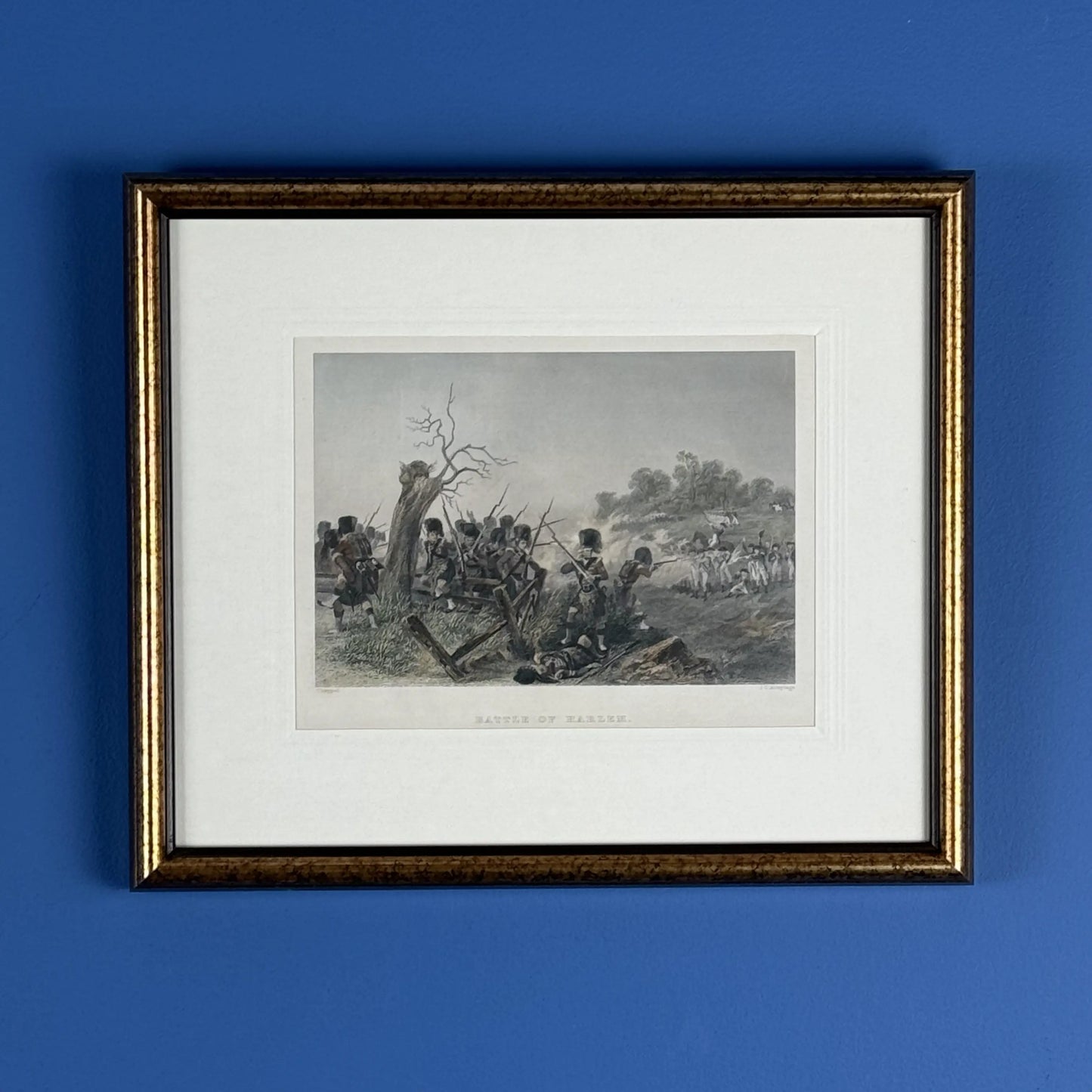 "Battle of Harlem" c. 1860 steel engraving by J. R. Armytage, after Alonzo Chappel — Framed