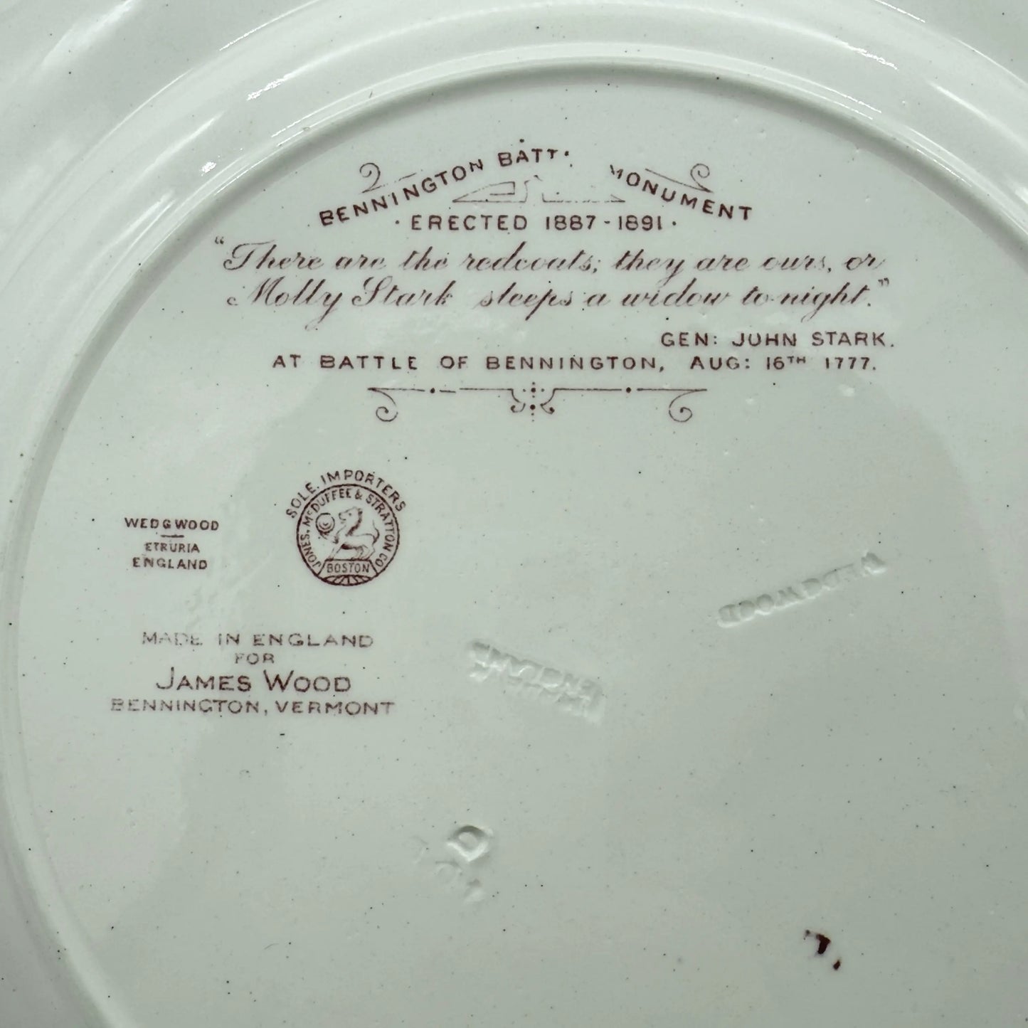 Bennington Battle Monument Wedgwood Plate with John Stark and Ethan Allen