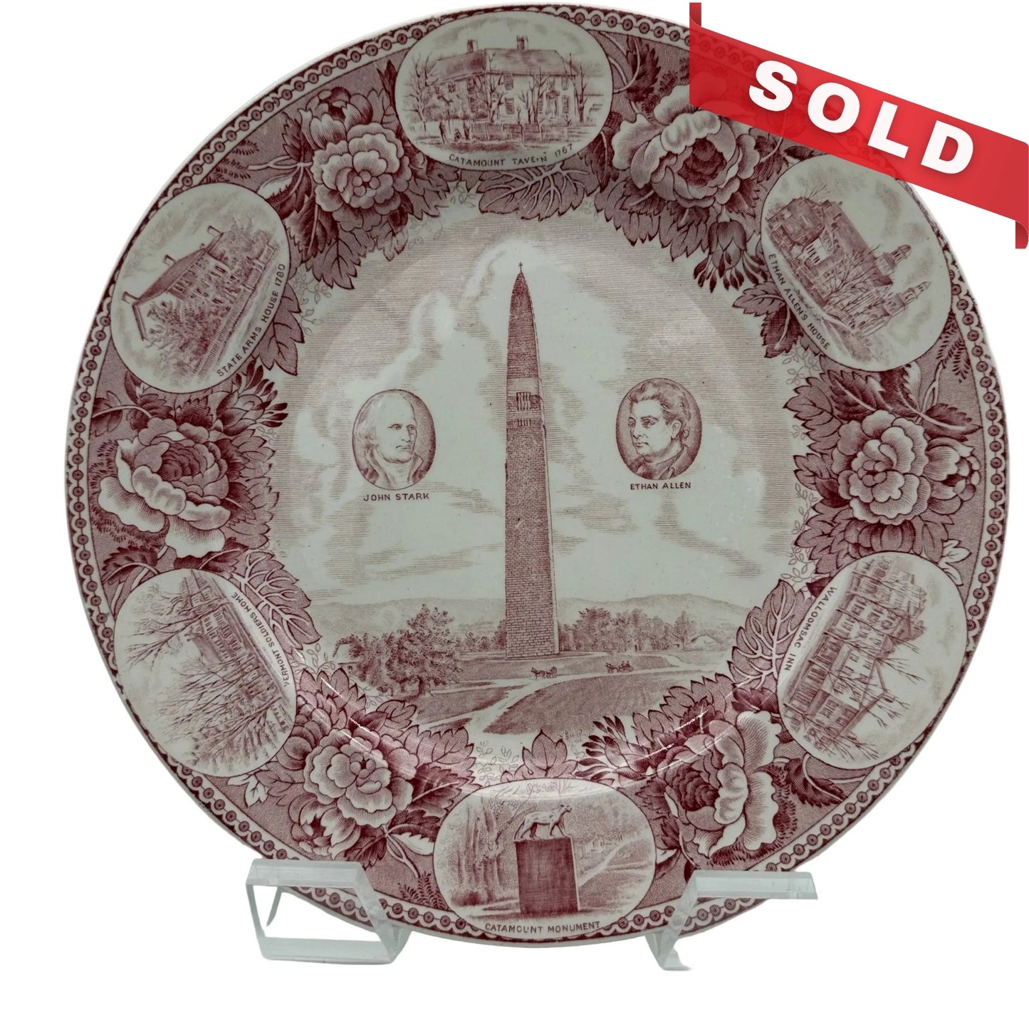 Bennington Battle Monument Wedgwood Plate with John Stark and Ethan Allen
